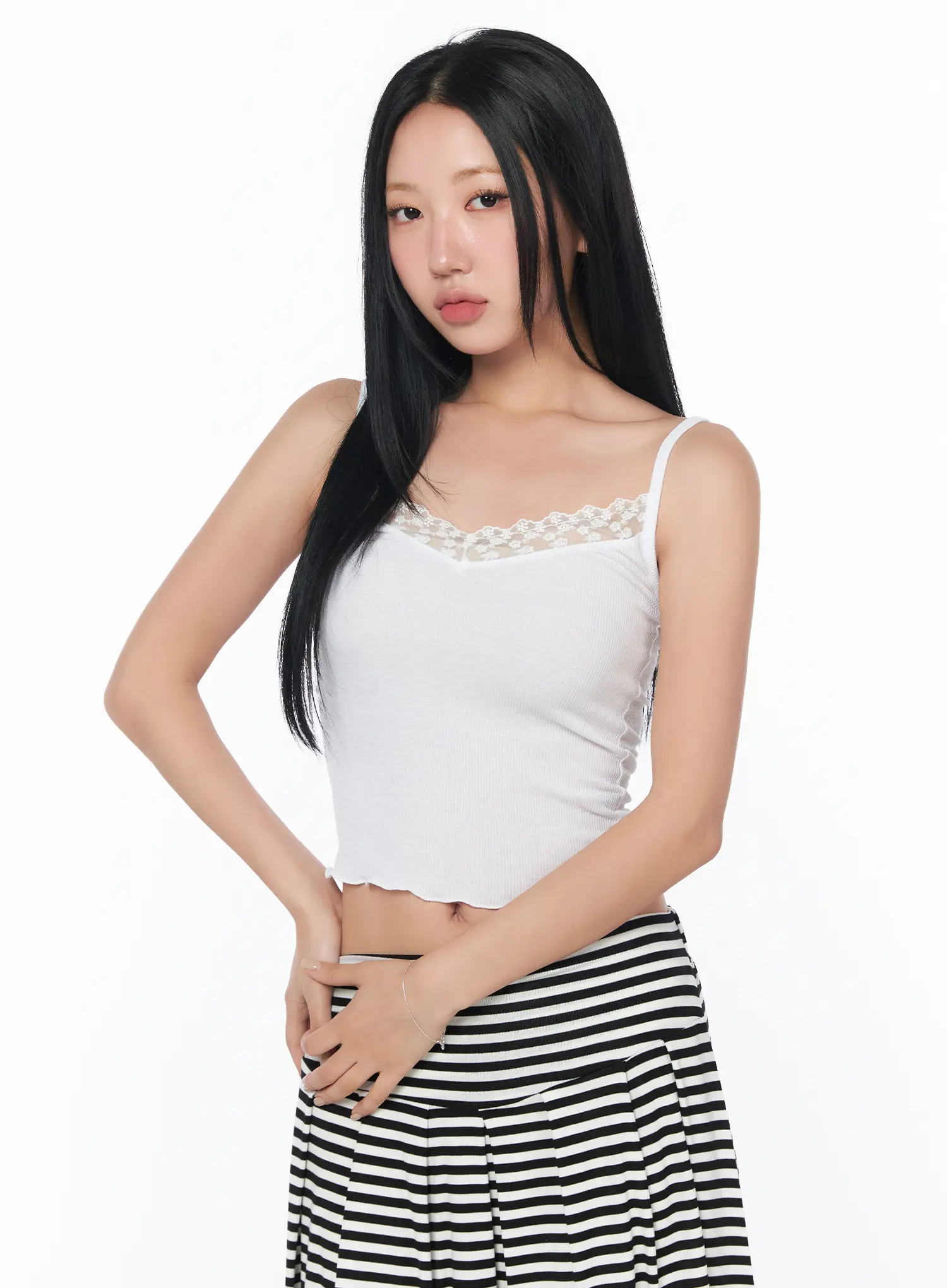 Lace-Trim Ribbed Cami CY512