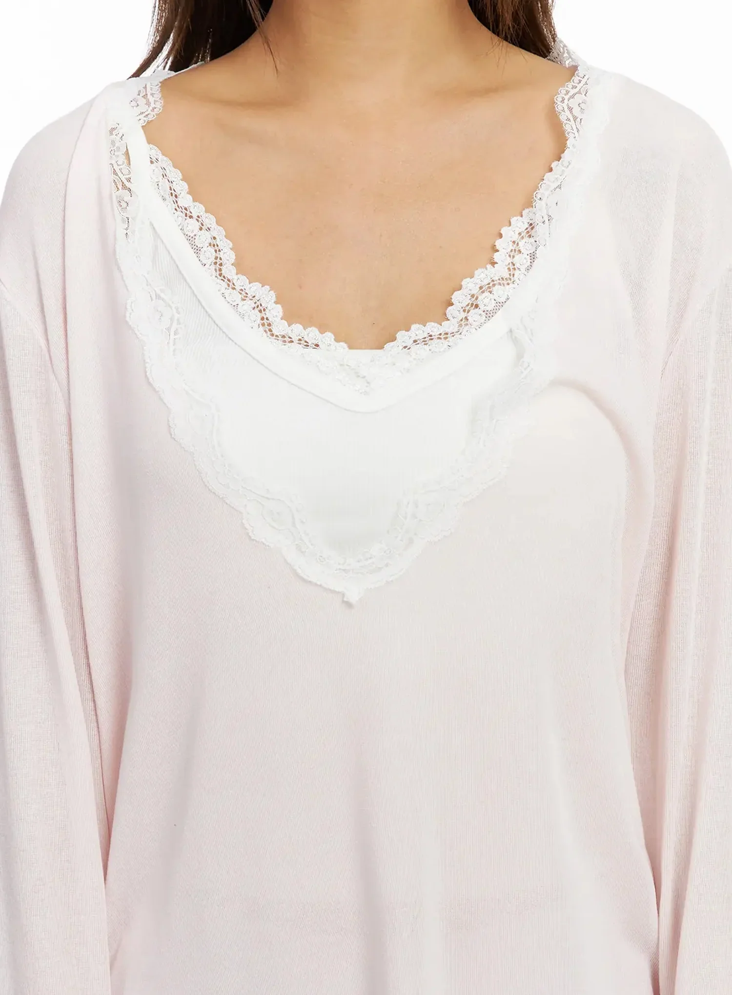 Lace Trim V-Neck Relaxed Top IY504 - Image 4
