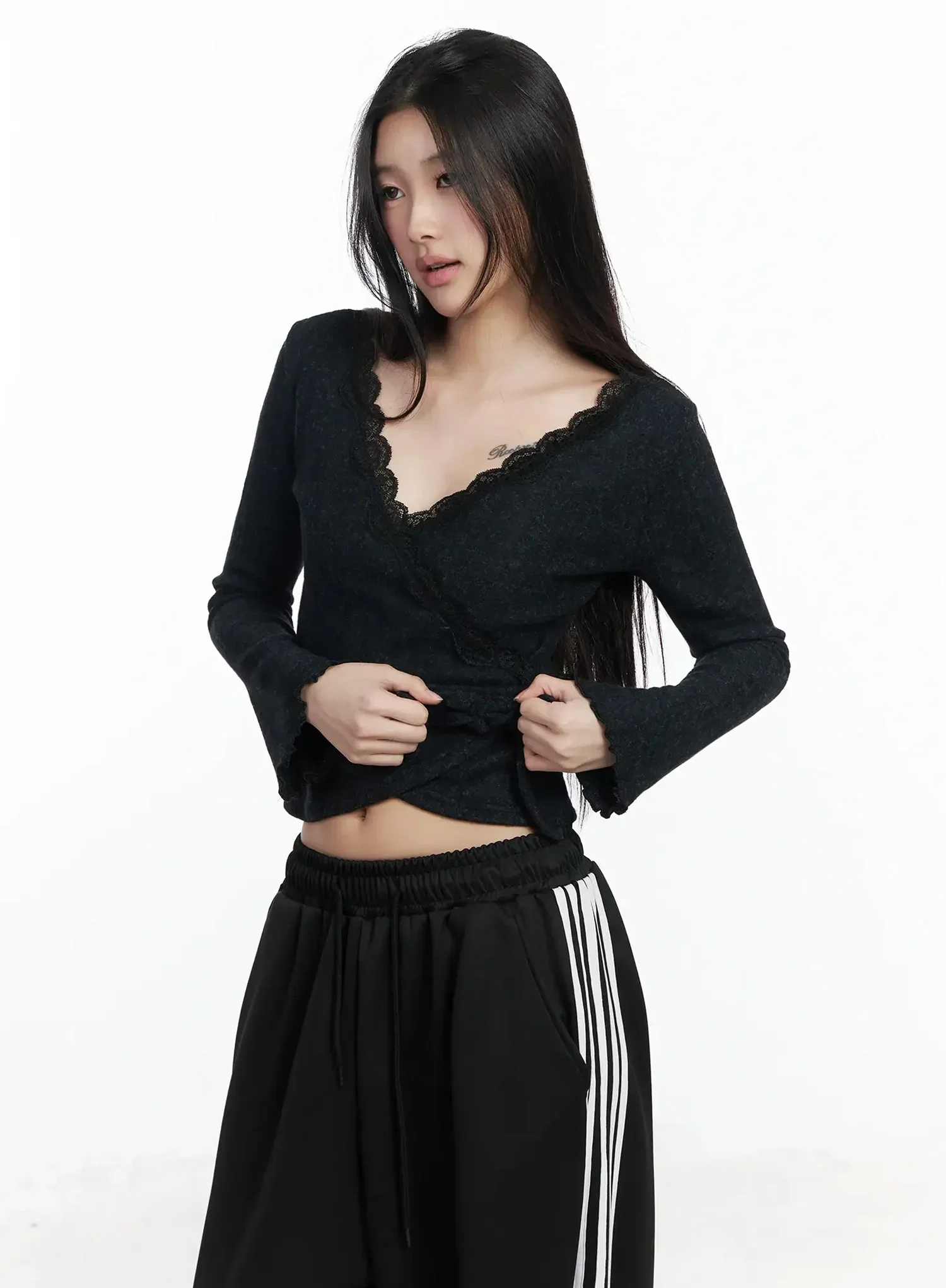 Lace Trim V-Neck Wrap Top IM506 - Image 16