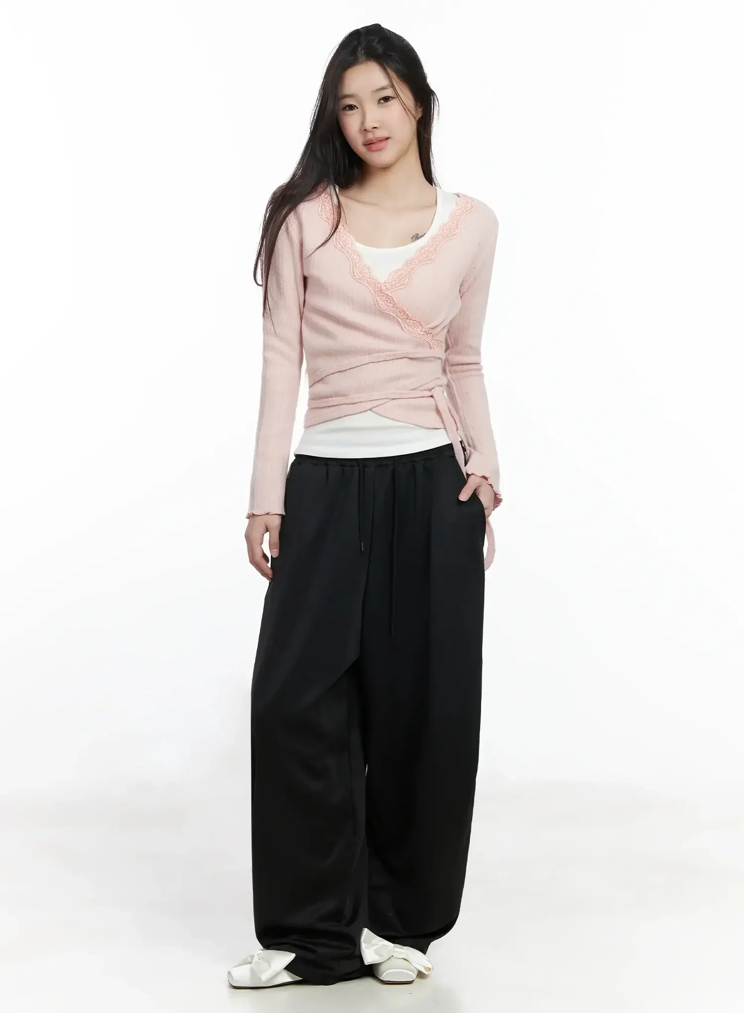 Lace Trim V-Neck Wrap Top IM506 - Image 6