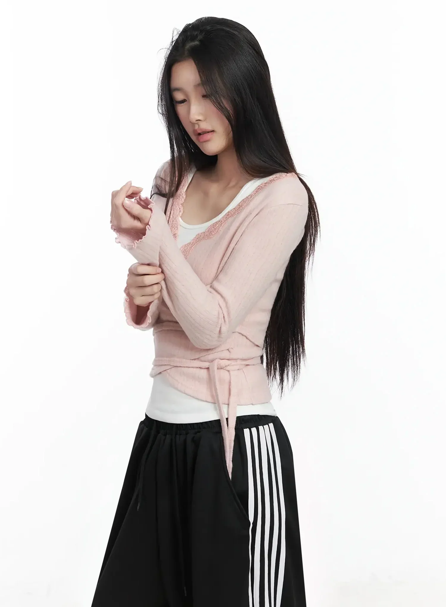 Lace Trim V-Neck Wrap Top IM506 - Image 8