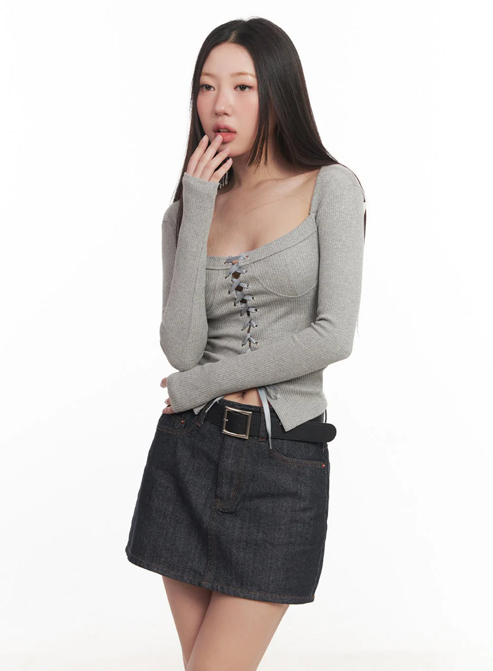 Lace-Up Corset Cardigan Top IM528 - Image 14