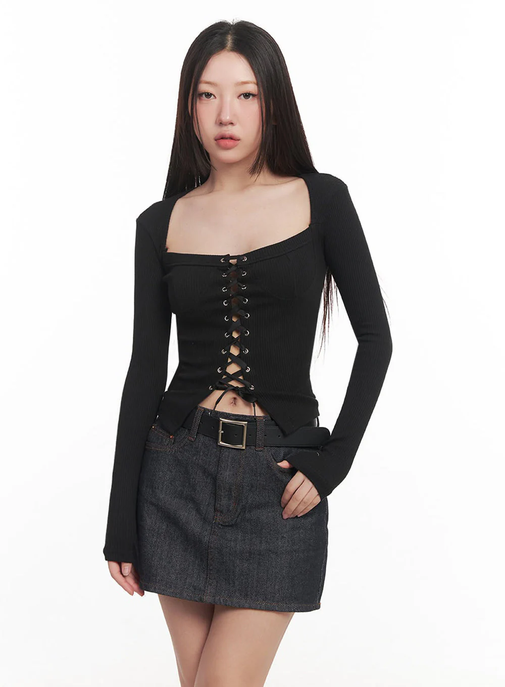 Lace-Up Corset Cardigan Top IM528 - Image 2