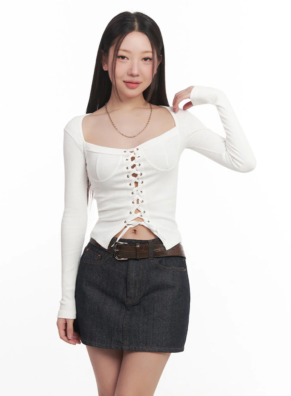 Lace-Up Corset Cardigan Top IM528 - Image 7