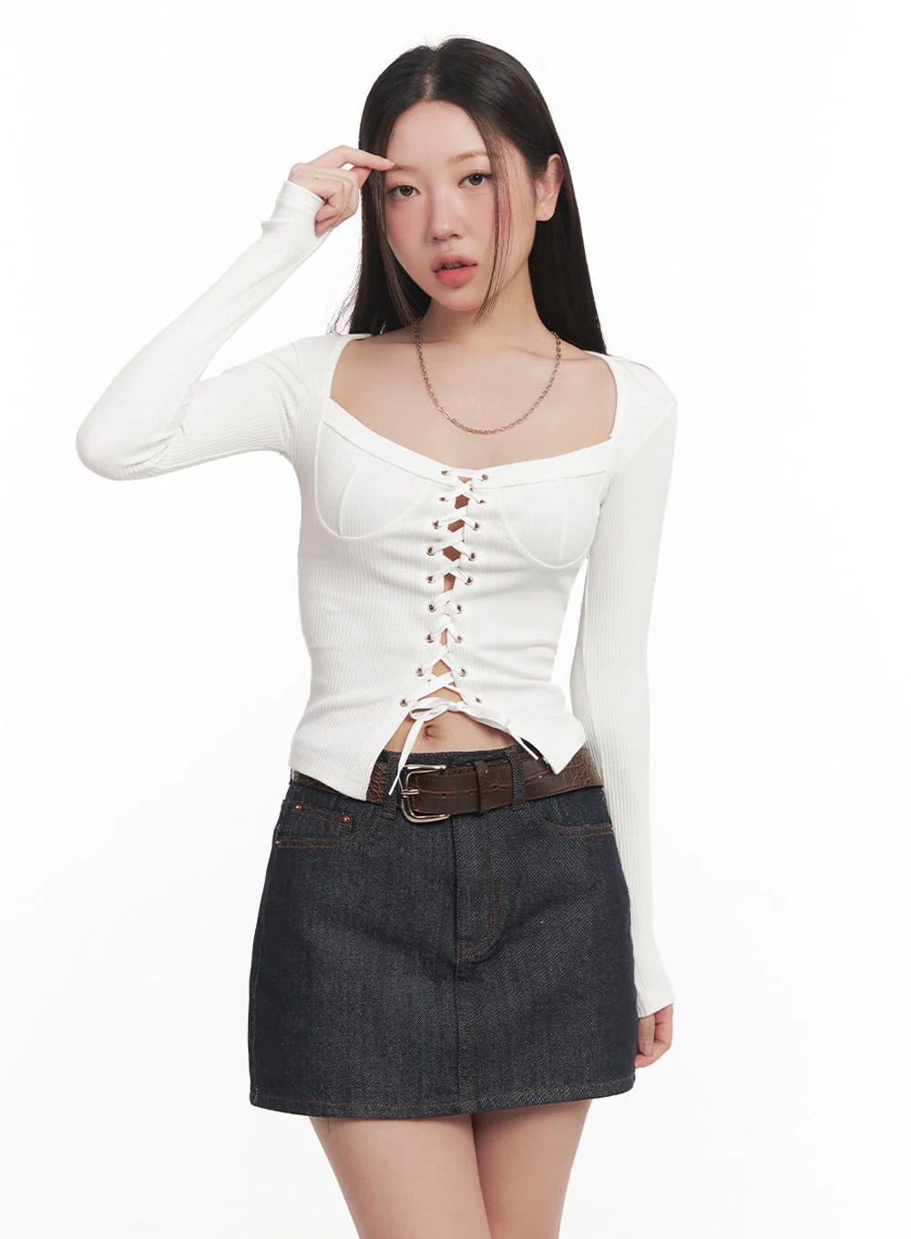Lace-Up Corset Cardigan Top IM528 - Image 8