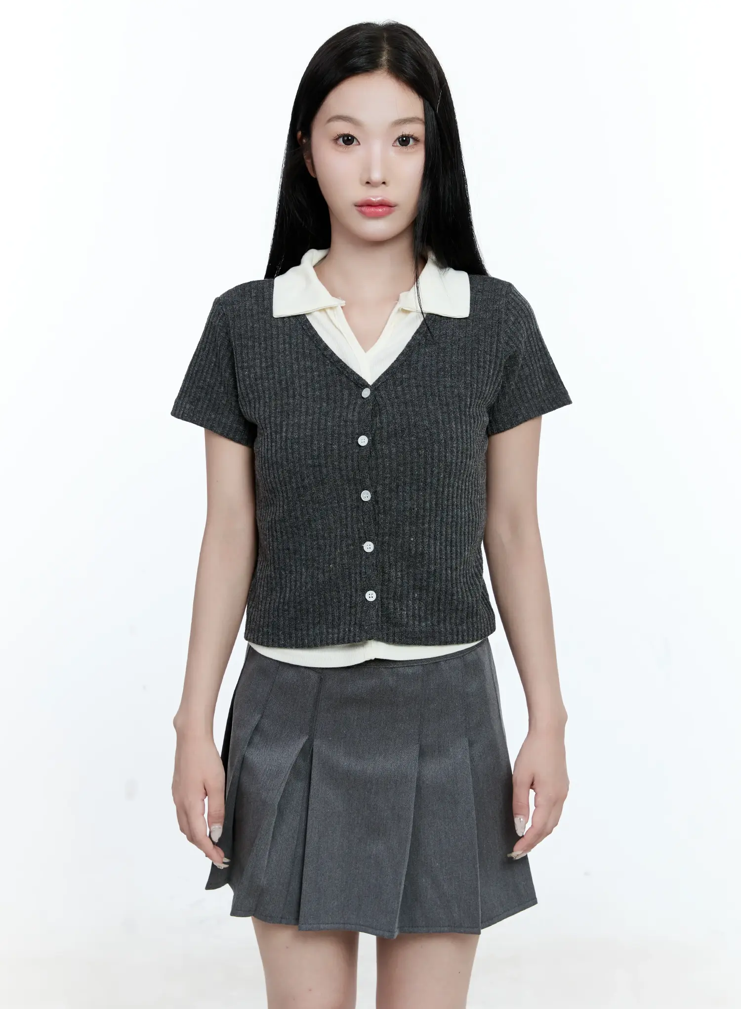 Layered-Collar Cardigan Tee CG511 - Image 10