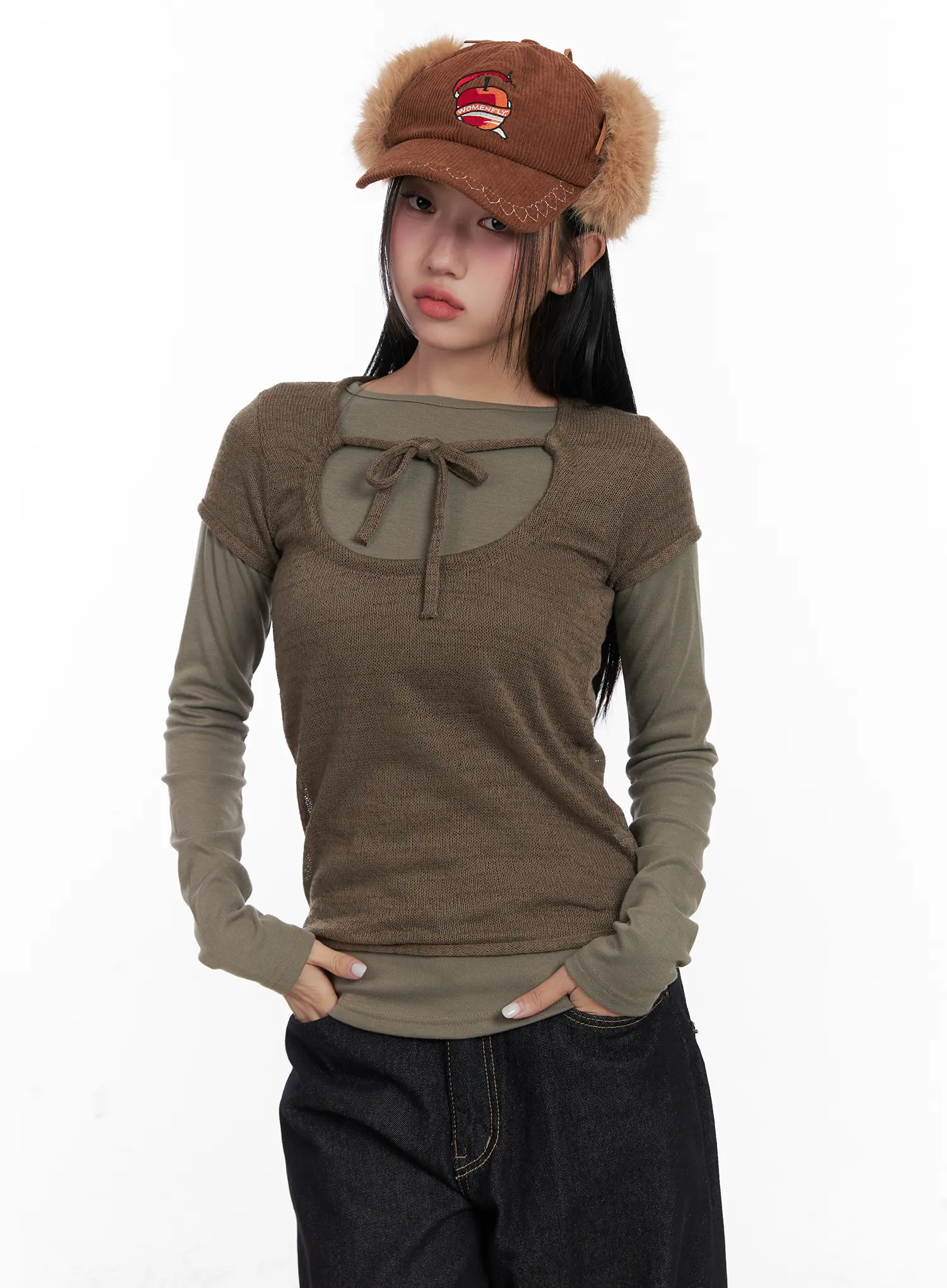 Layered Knit Tie Top Set CD501