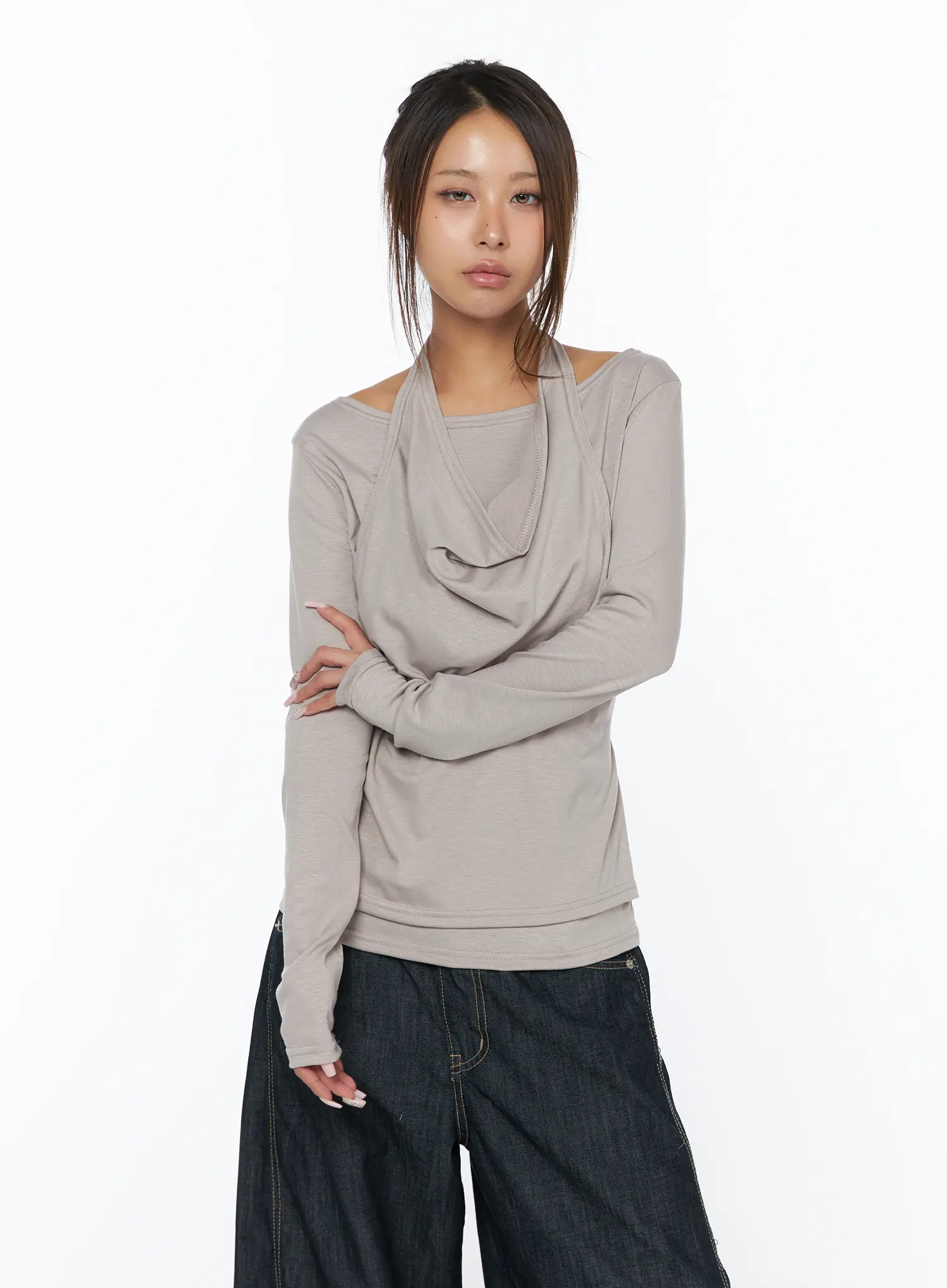 Layered Long Sleeve Halter Top CA516 - Image 10