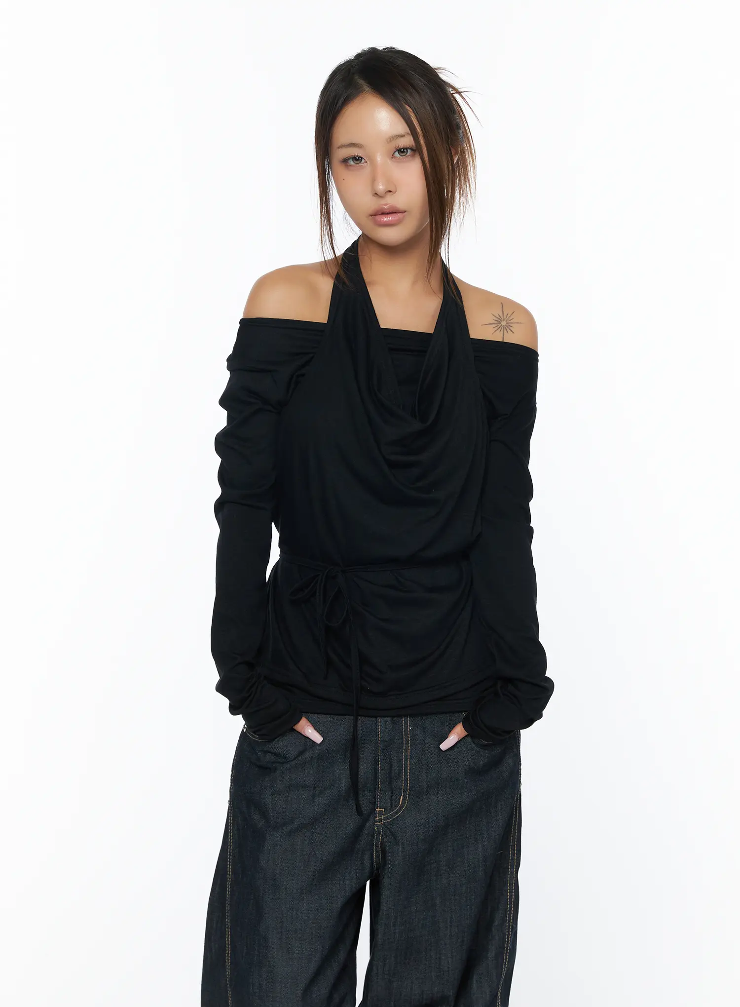 Layered Long Sleeve Halter Top CA516 - Image 11