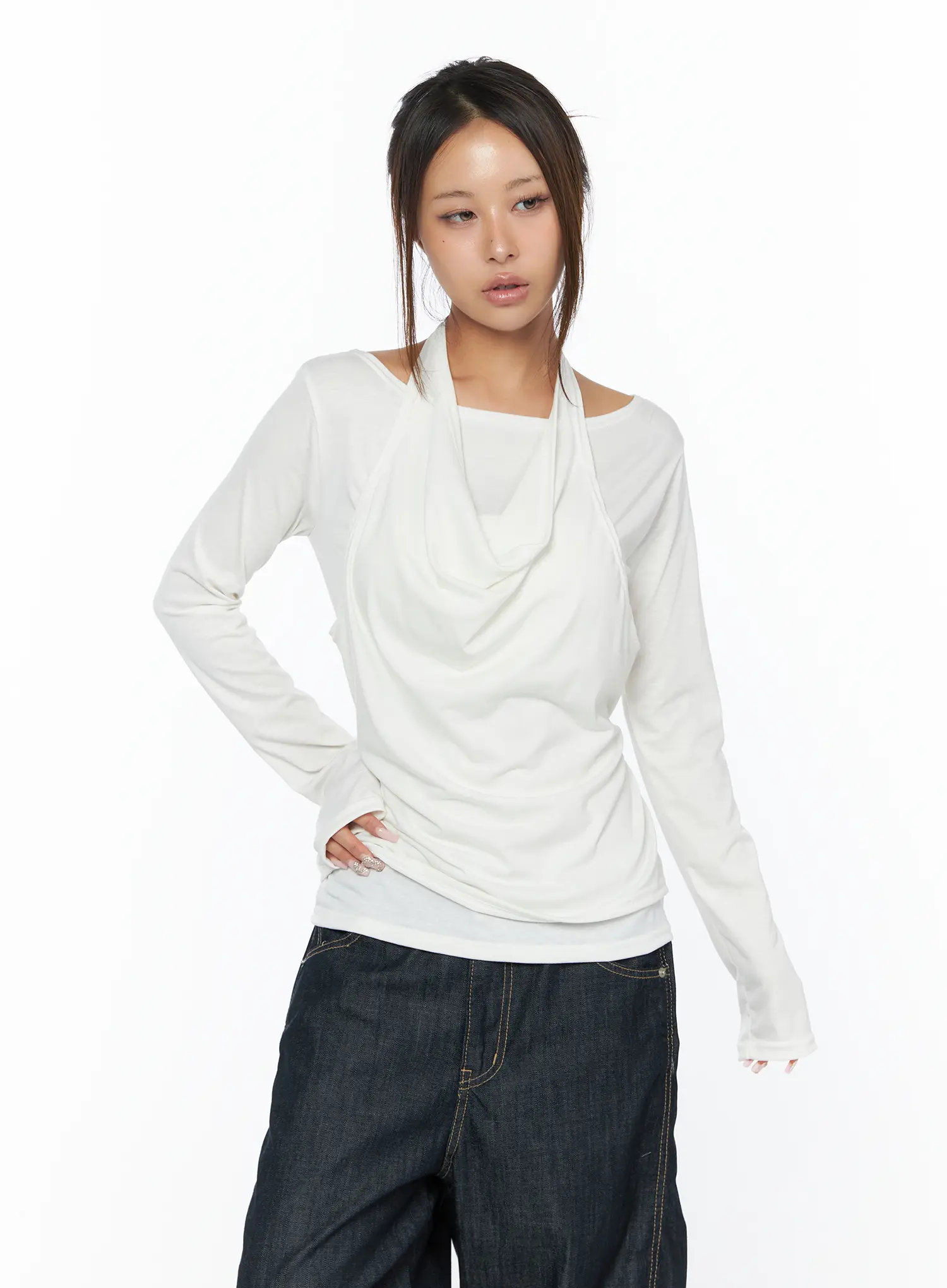 Layered Long Sleeve Halter Top CA516 - Image 12