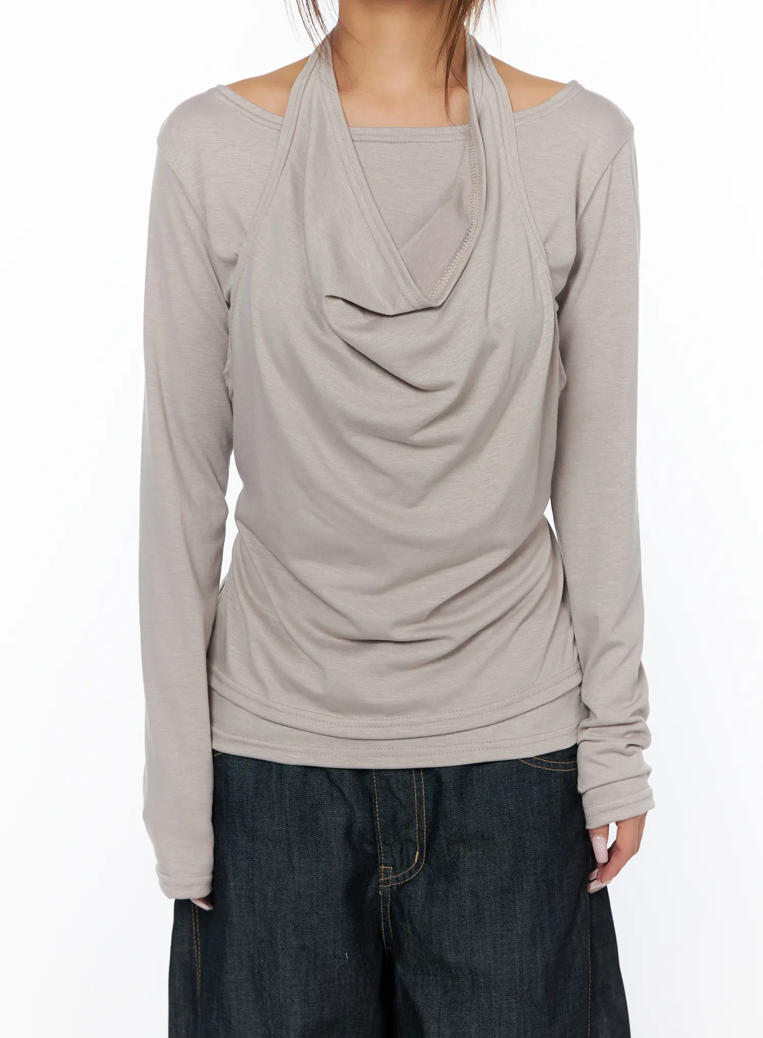 Layered Long Sleeve Halter Top CA516 - Image 8
