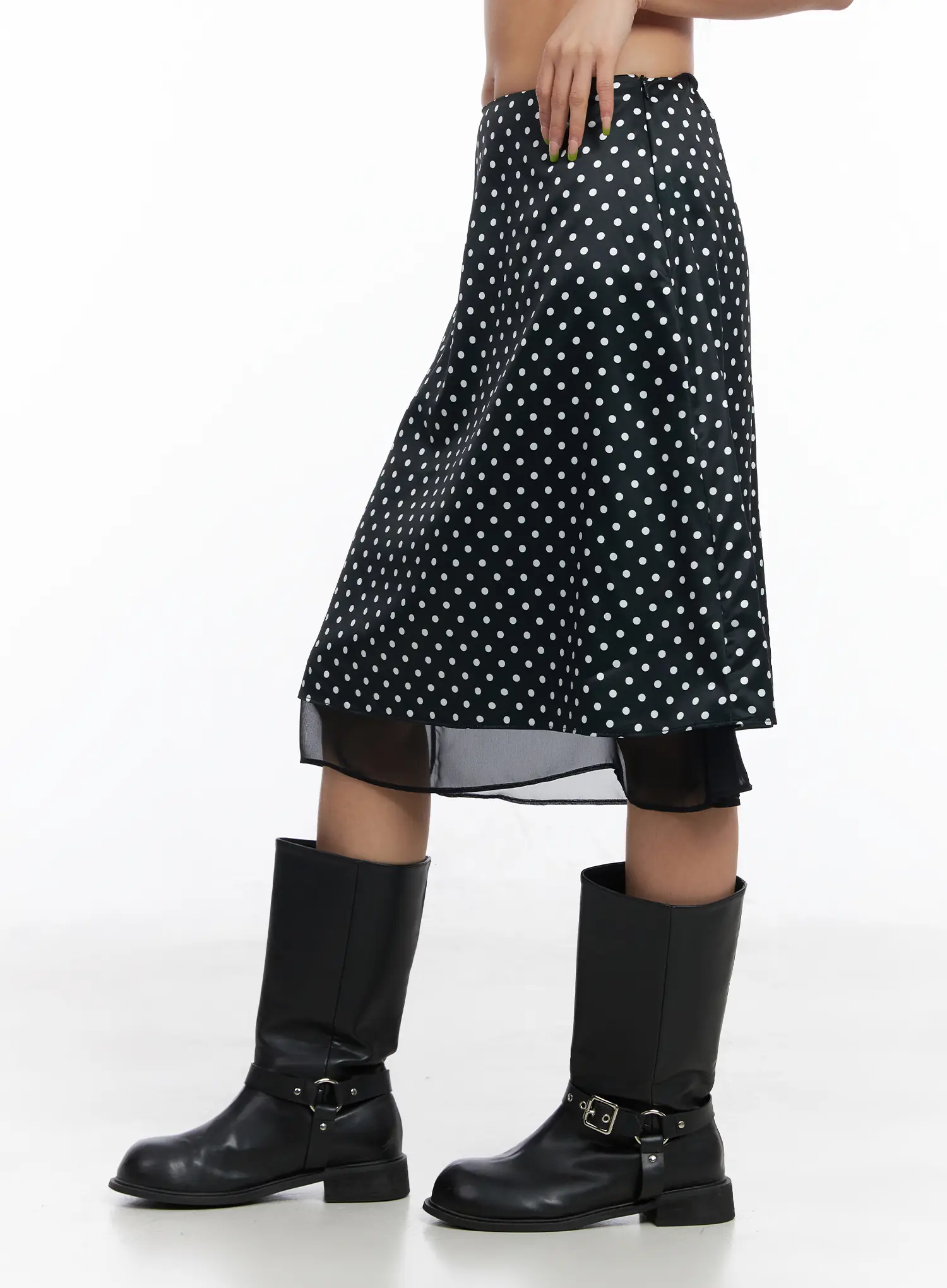 Layered Polka Dot Satin Midi-Skirt CM520 - Image 5