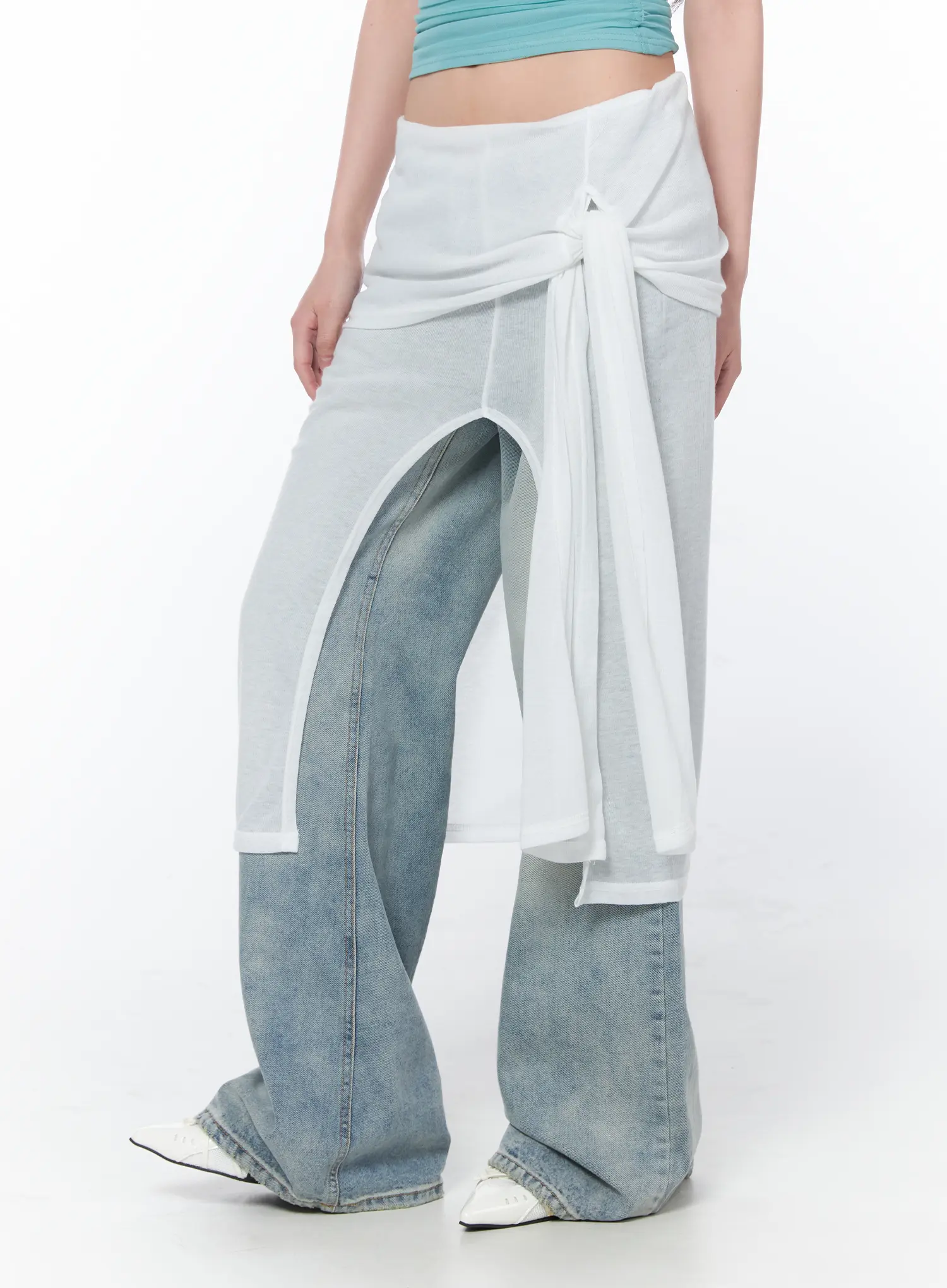 Layered Sheer Midi Wrap Skirt CA529 - Image 3