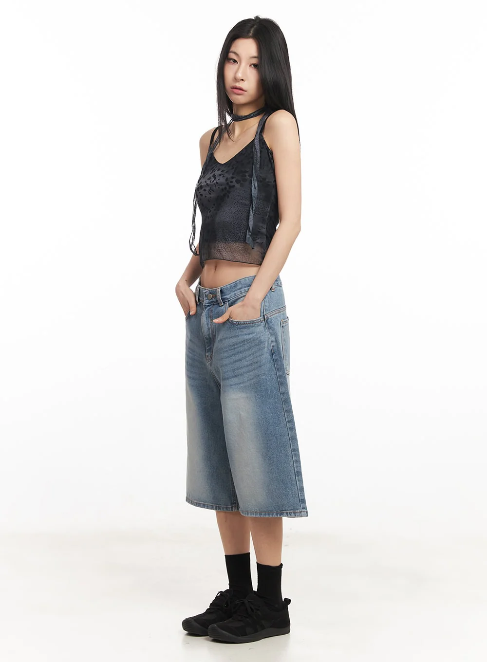 Leopard Mesh Crop Cami Top with Scarf CA516 - Image 6
