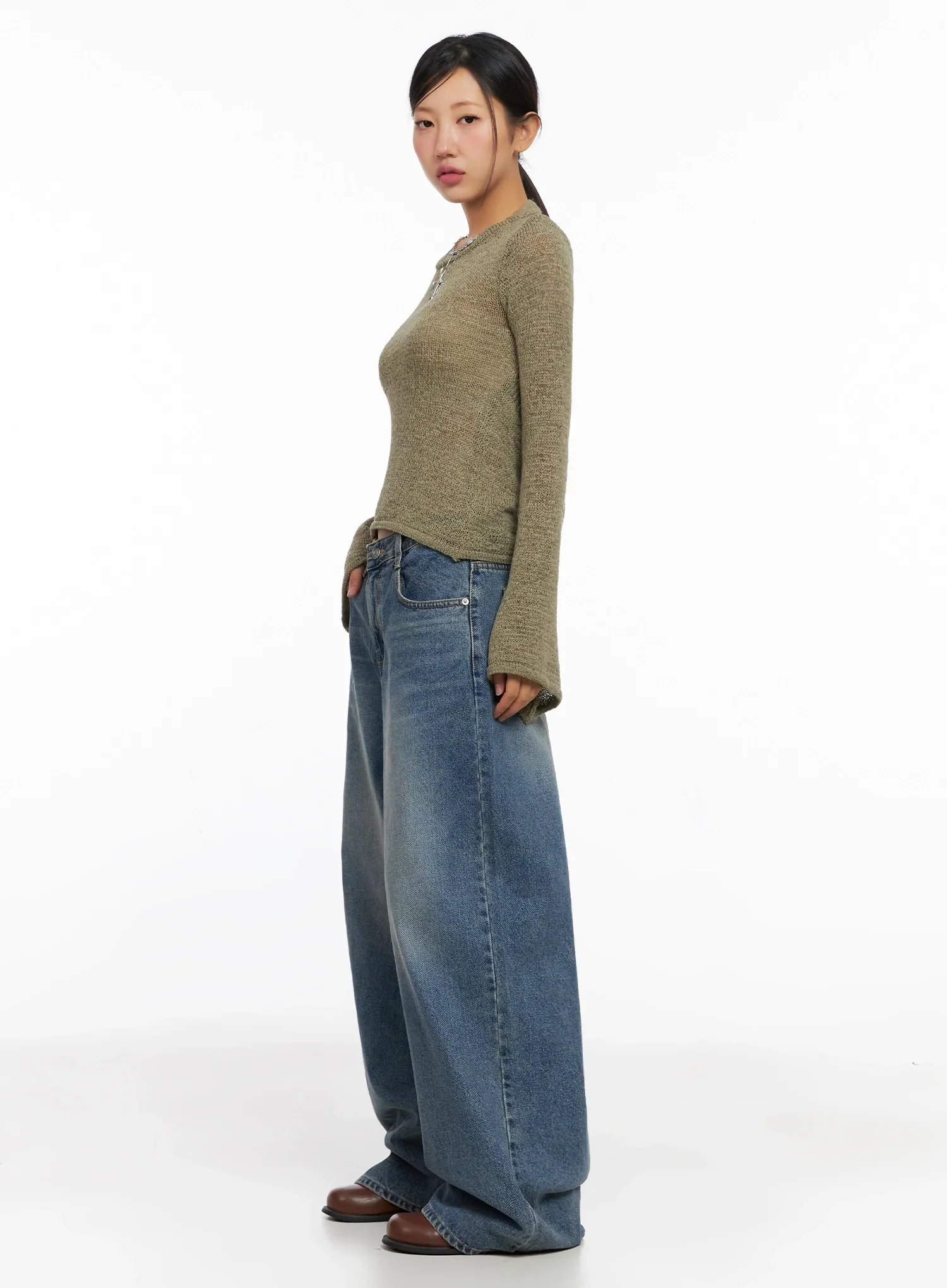Lilah Wide-Leg Washed Jeans IG527 - Image 10