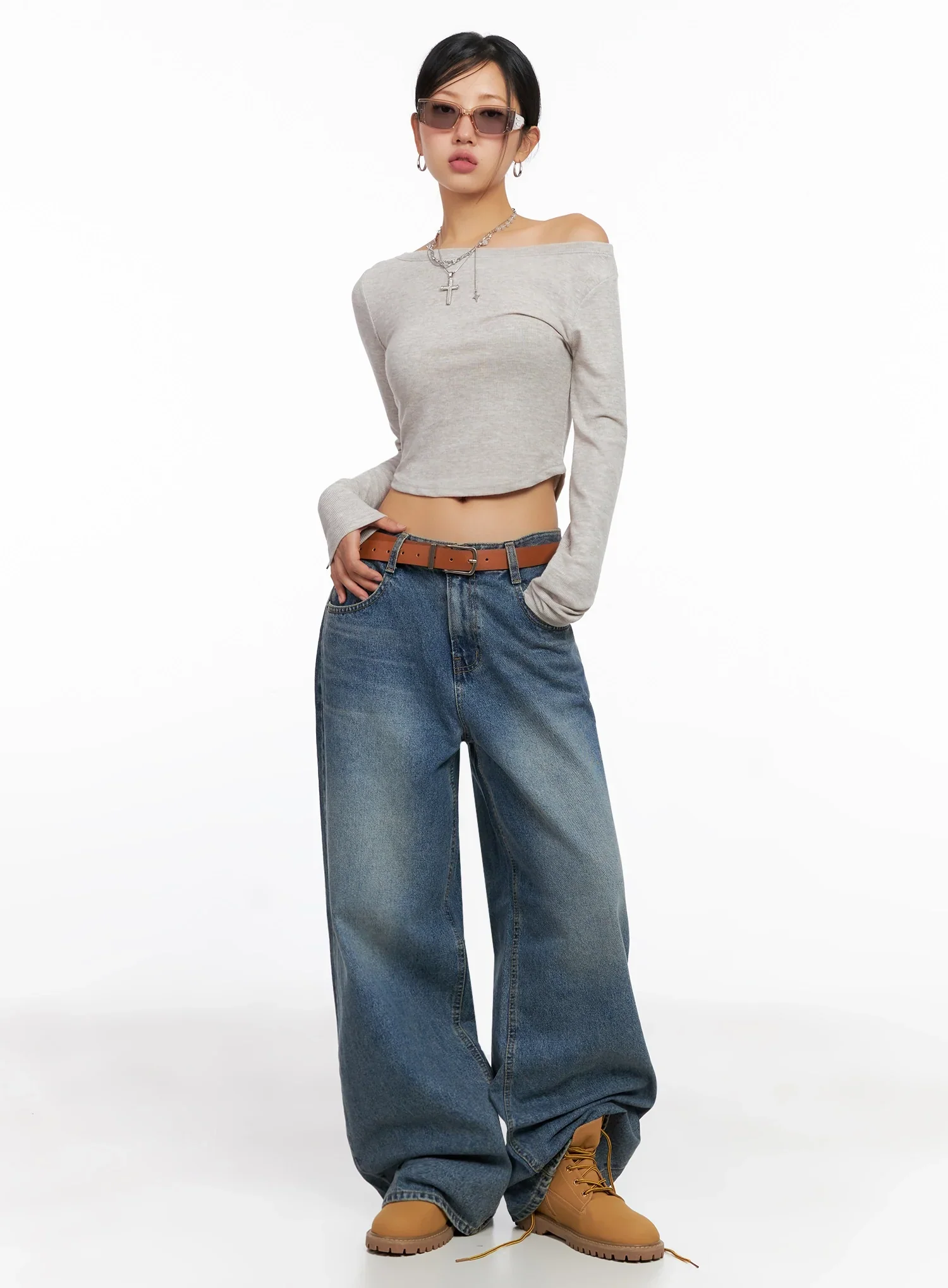 Lilah Wide-Leg Washed Jeans IG527 - Image 7