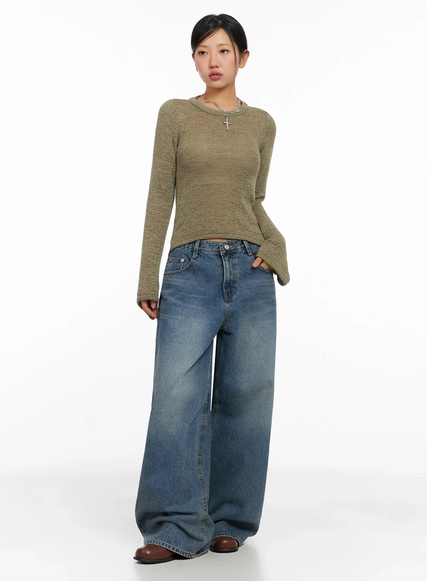 Lilah Wide-Leg Washed Jeans IG527 - Image 8