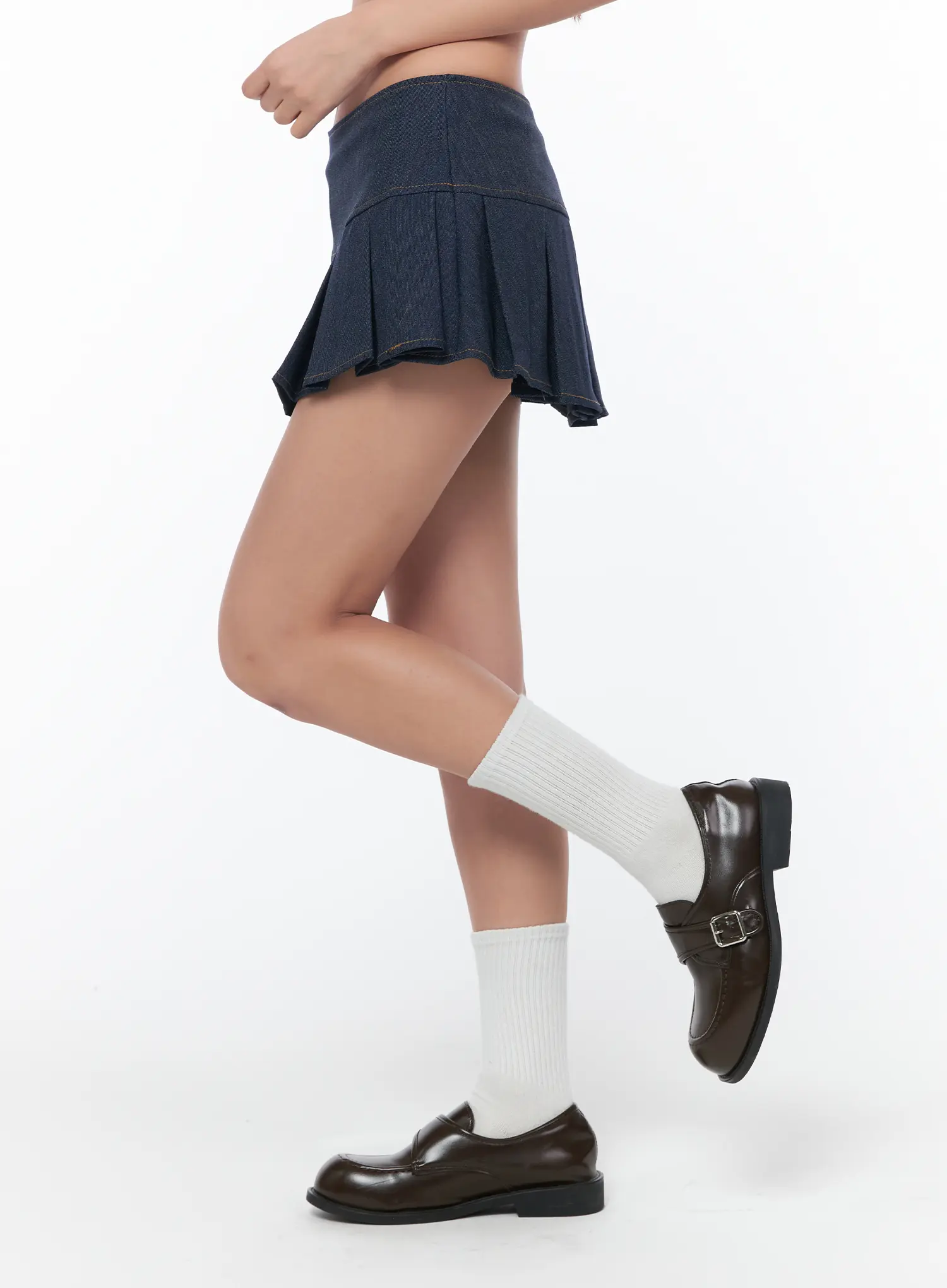 Low Rise Pleated Denim Mini Skirt CA514 - Image 4