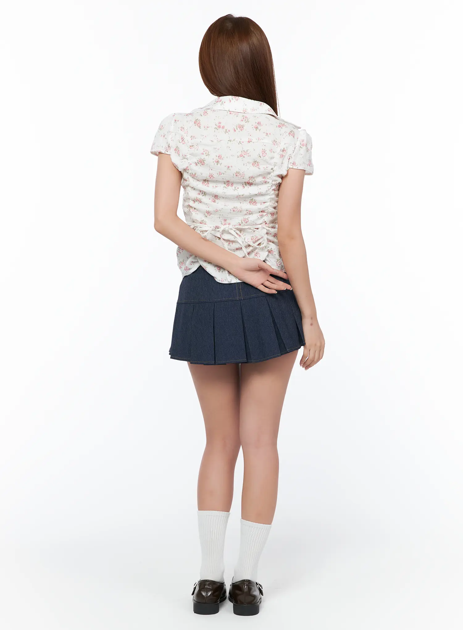 Low Rise Pleated Denim Mini Skirt CA514 - Image 7