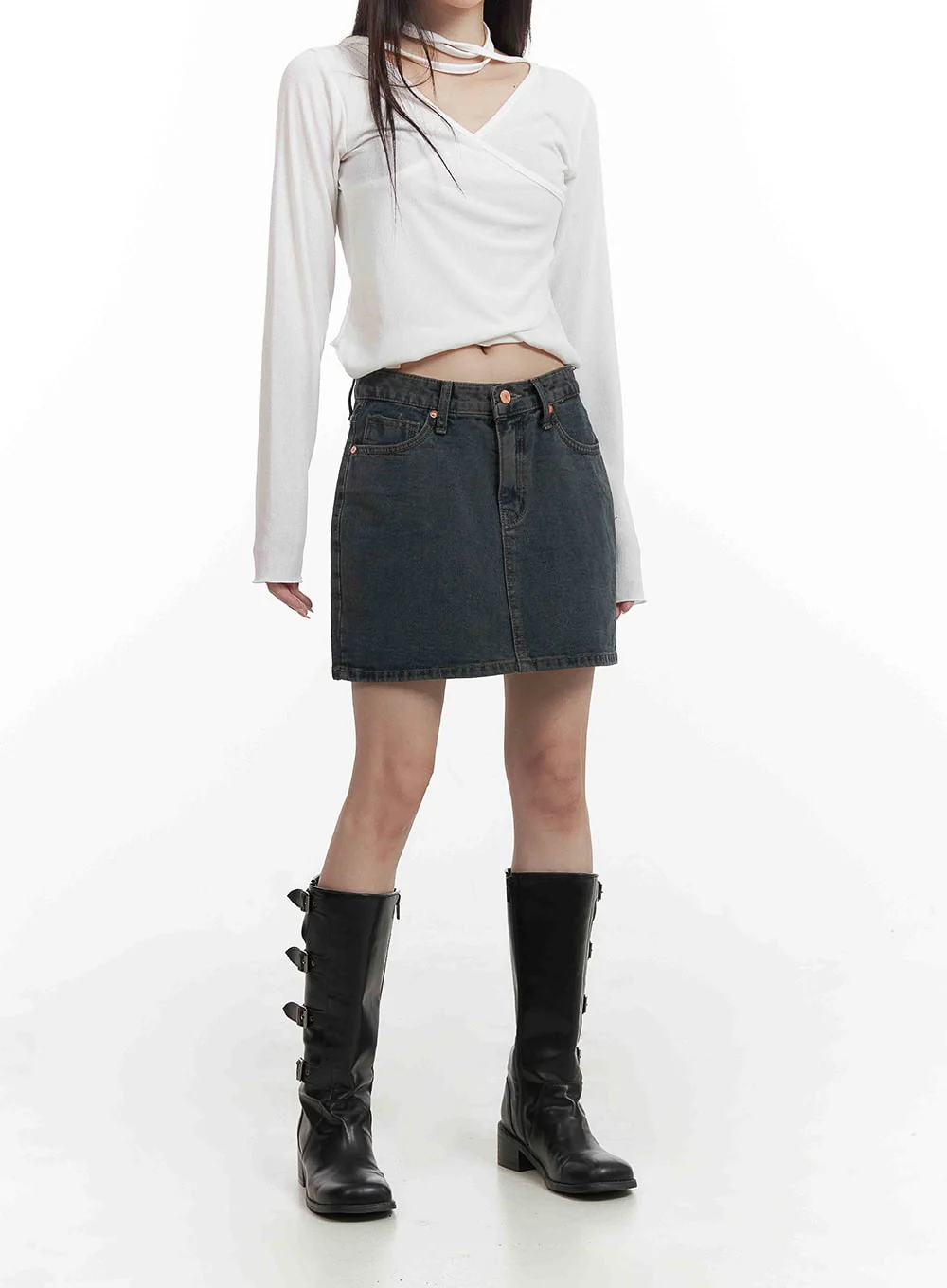 Low Wash Indigo Dream Denim Mini Skirt CY407 - Image 4