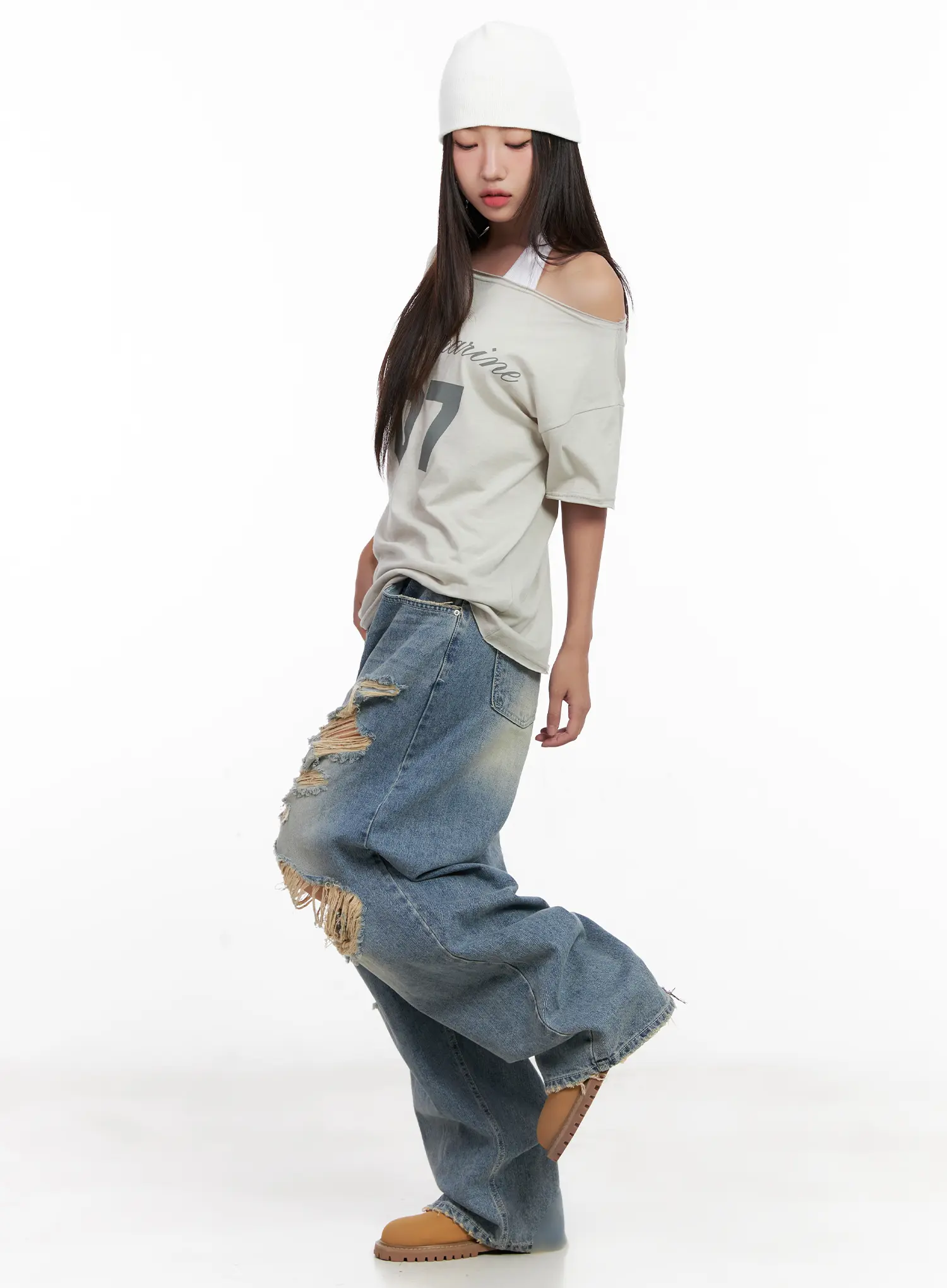 Manon Washed Distressed Wide Jeans CL518 - Image 8