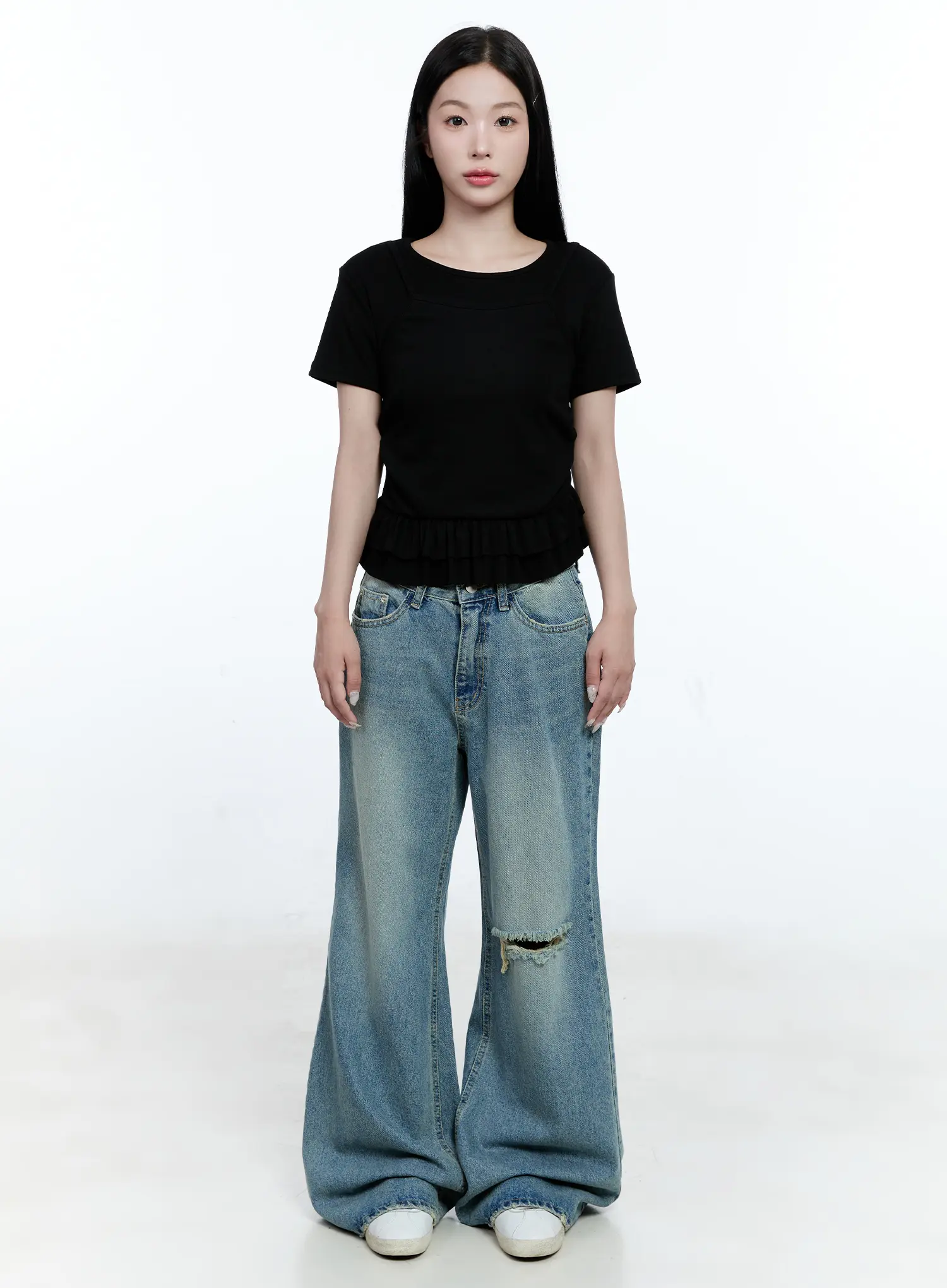 Mazie Distressed Wide-Leg Flare Jeans CG512 - Image 9
