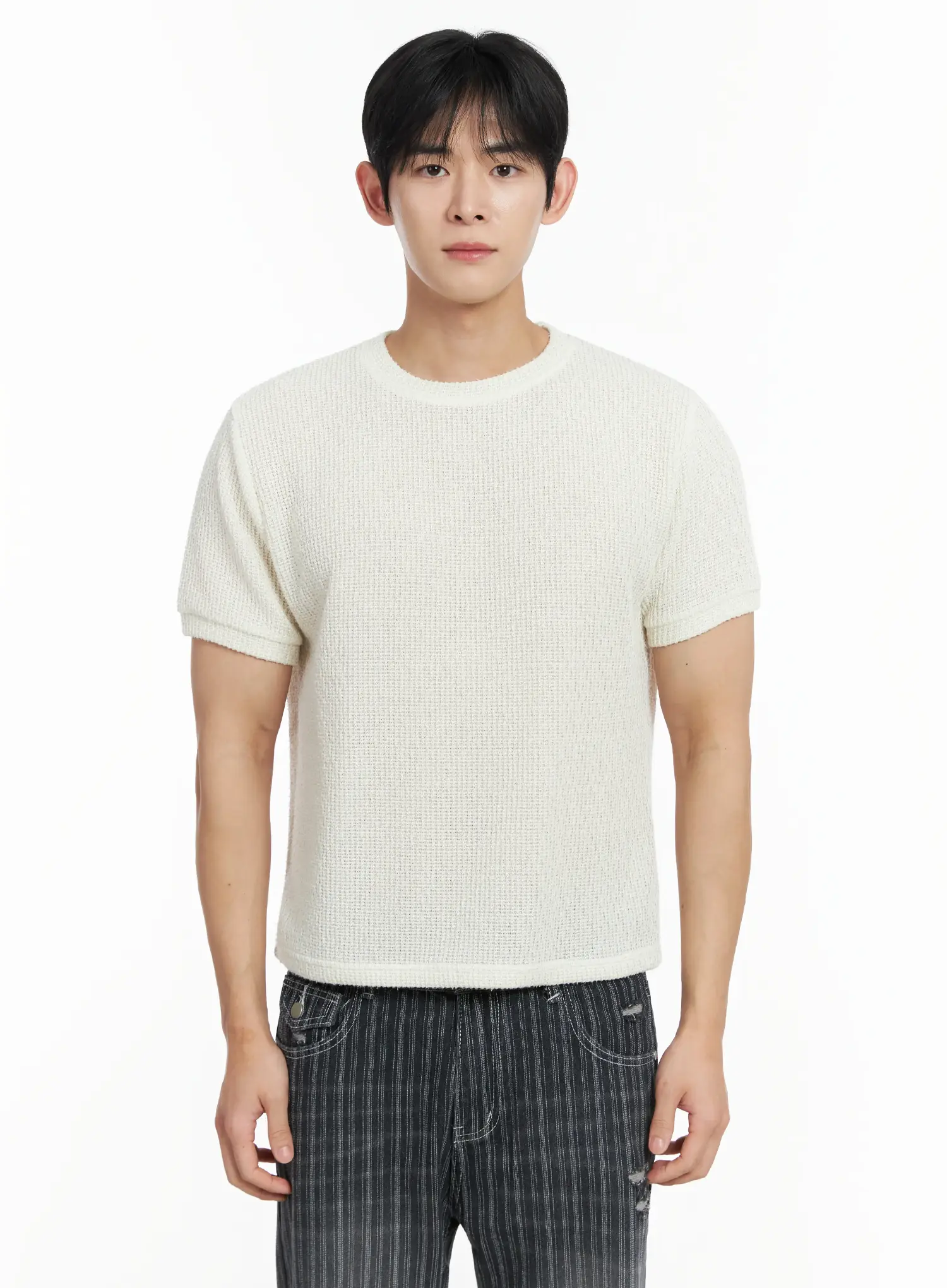 Men's Basic Waffle Knit Tee IF516 - Image 11