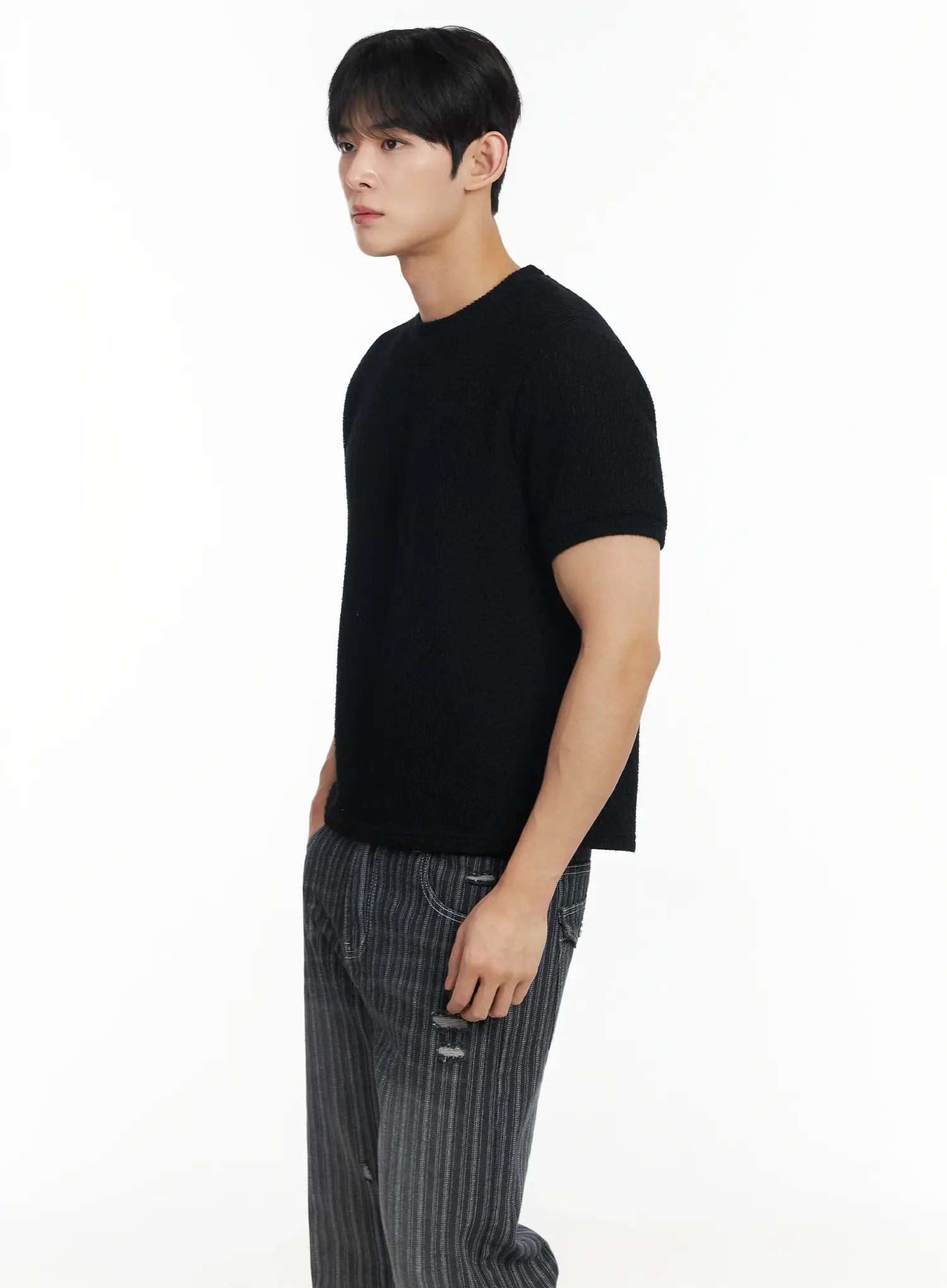 Men's Basic Waffle Knit Tee IF516 - Image 6