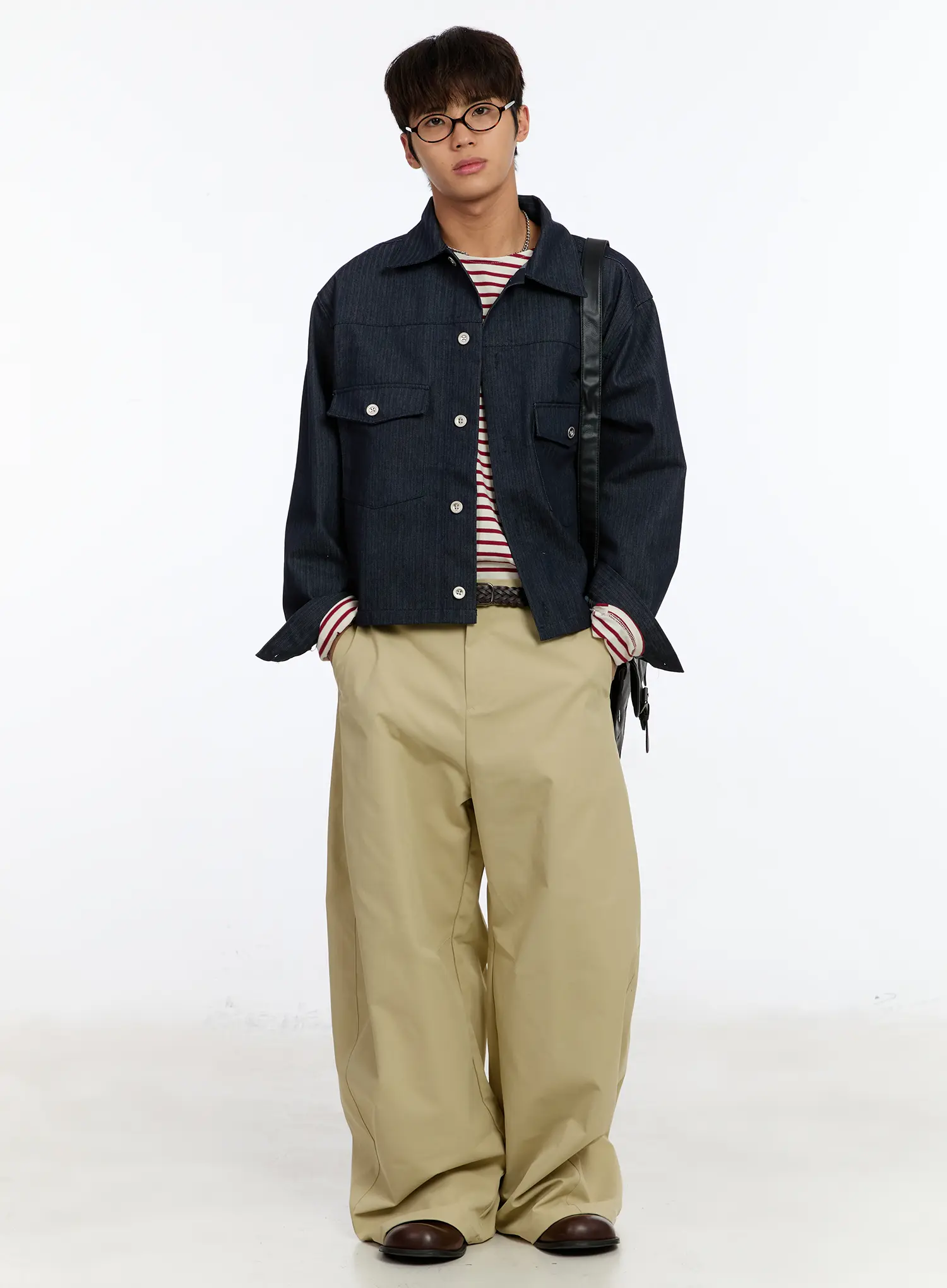 Men's Beige Wide Leg Pants IM530 - Image 2