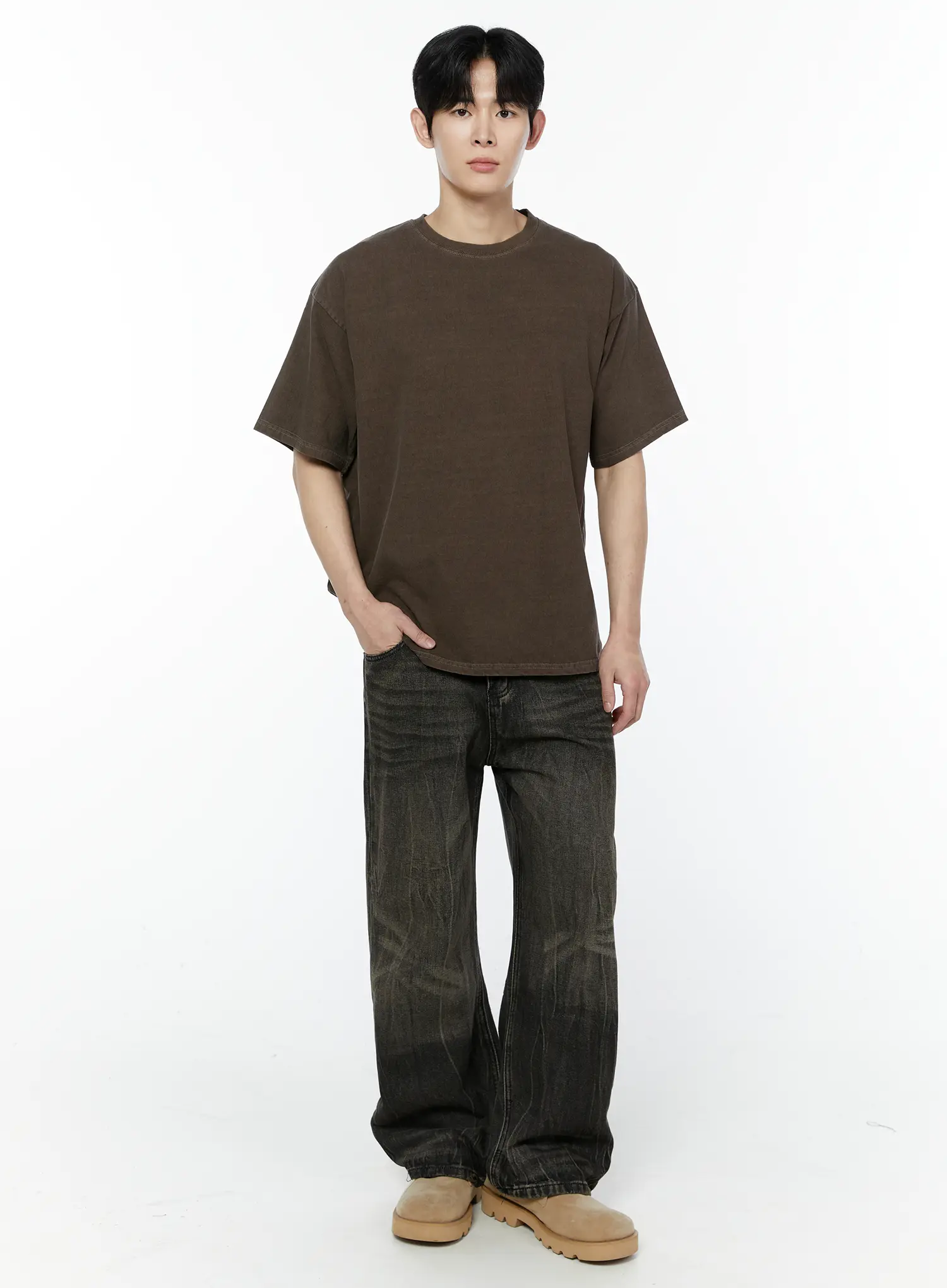 Men's Brown Basic T-Shirt IA530 - Image 2