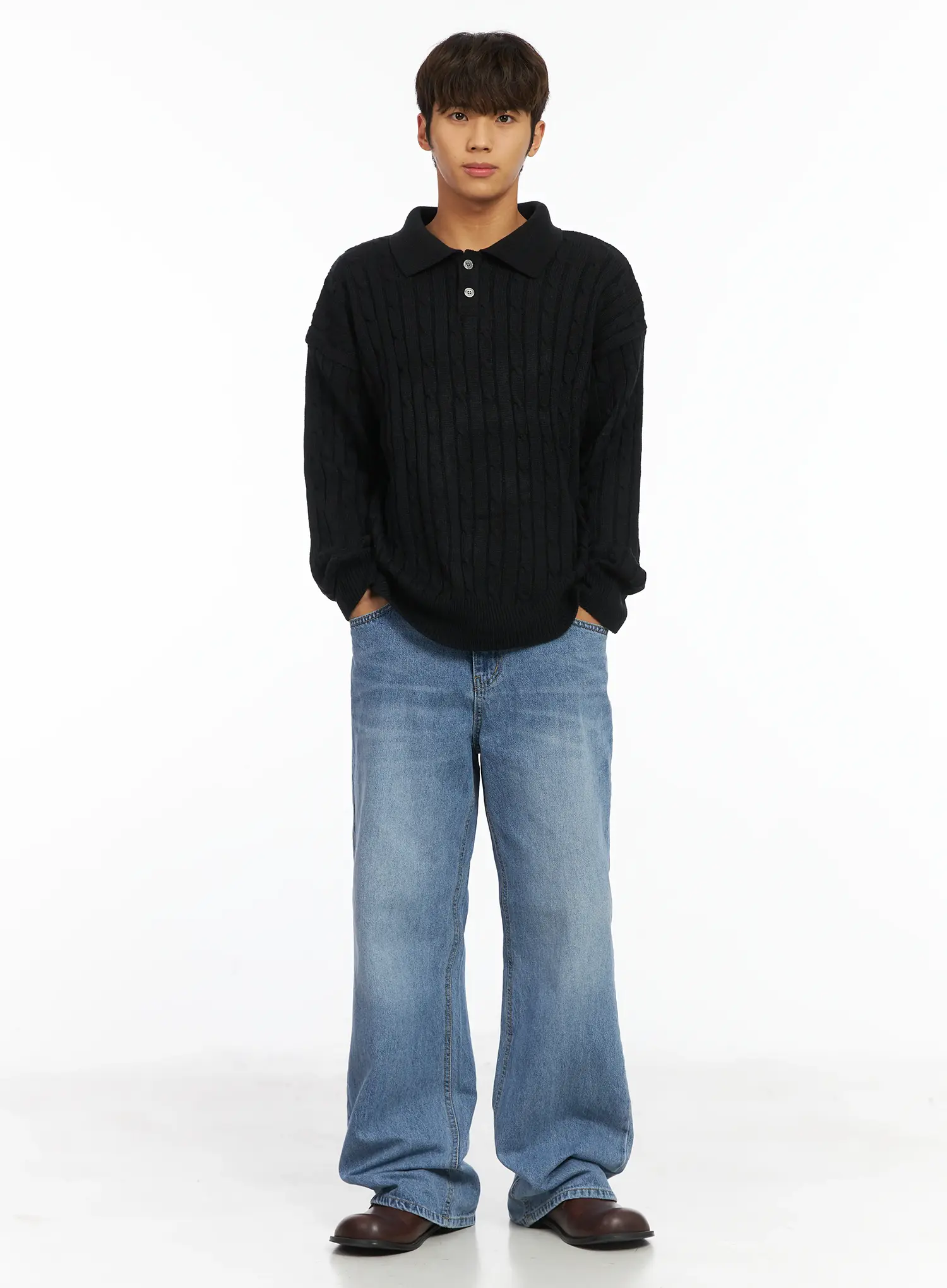 Men's Cable Knit Collar Sweater IJ514 - Image 10