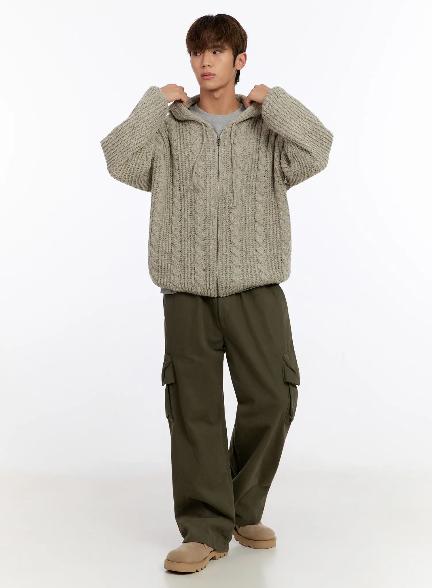 Men's Cable Knit Zip-Up IN524 - Image 8