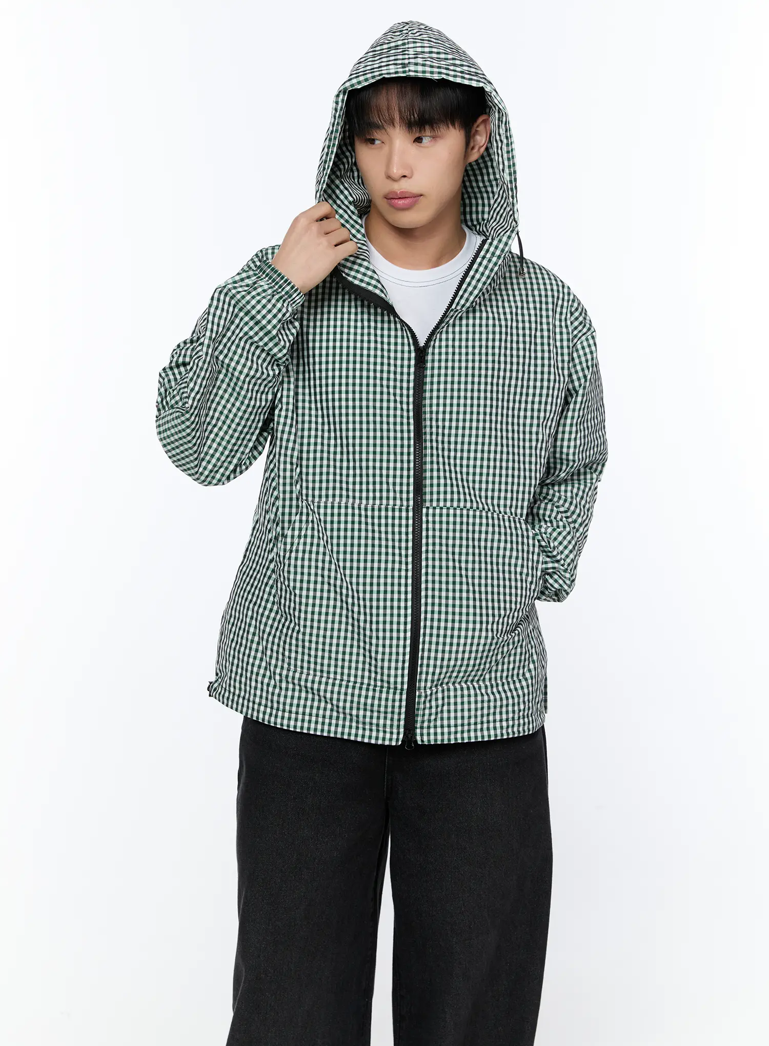 Men's Checkered Hooded Jacket IA520 - Image 2