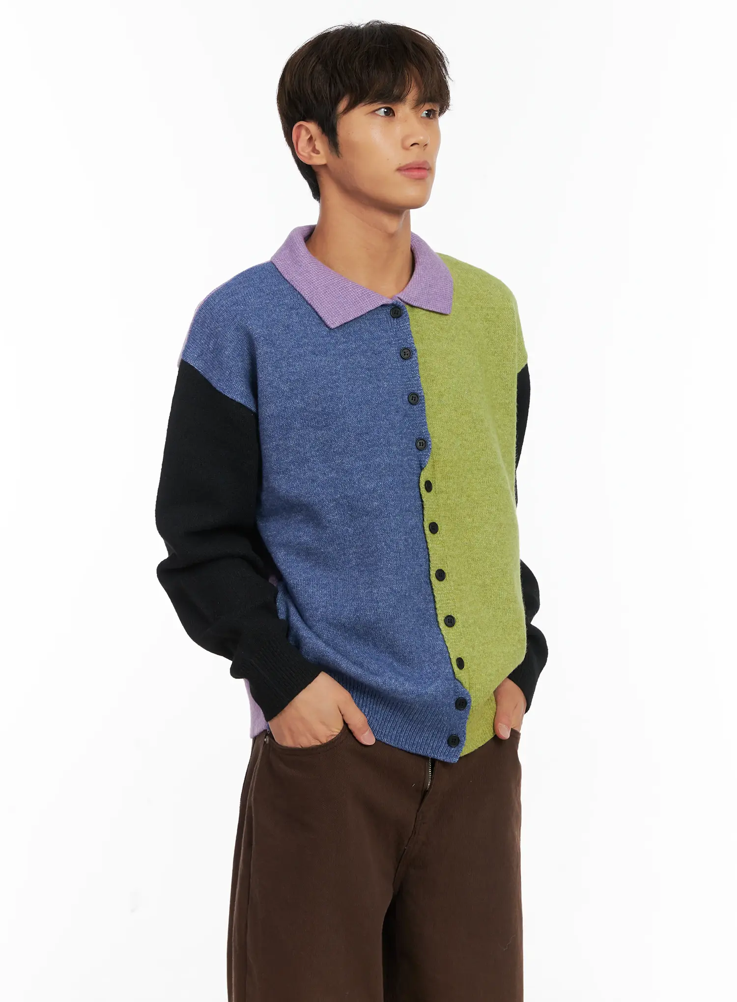 Men's Colorblock Collared Cardigan ID511 - Image 6