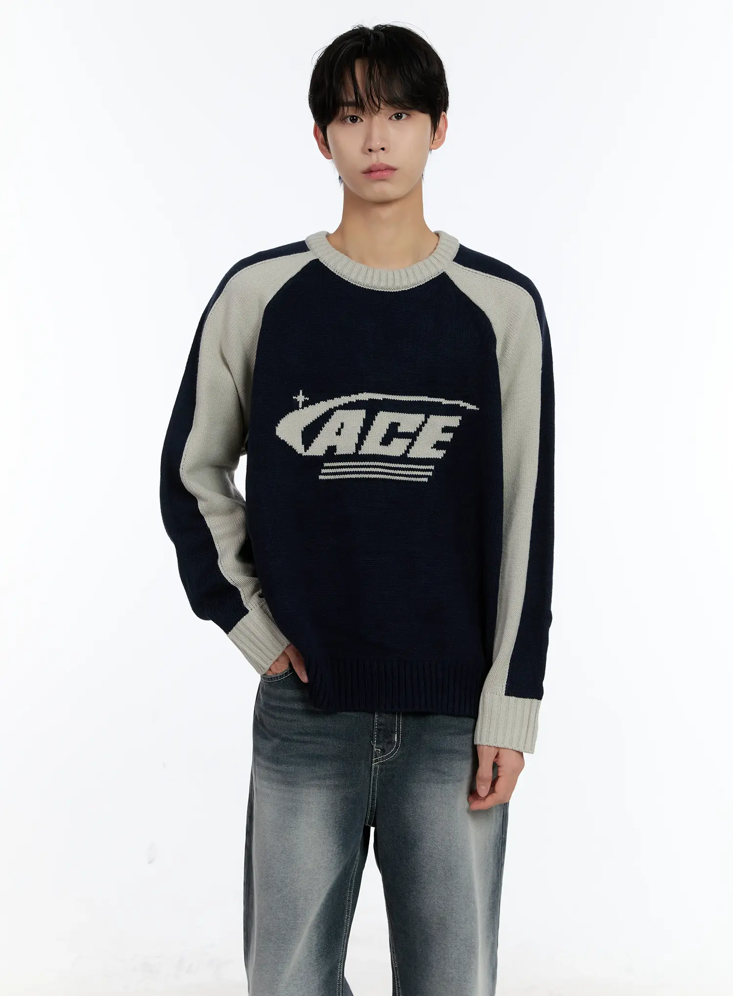 Men's Contrast Raglan Knit Pullover ID502