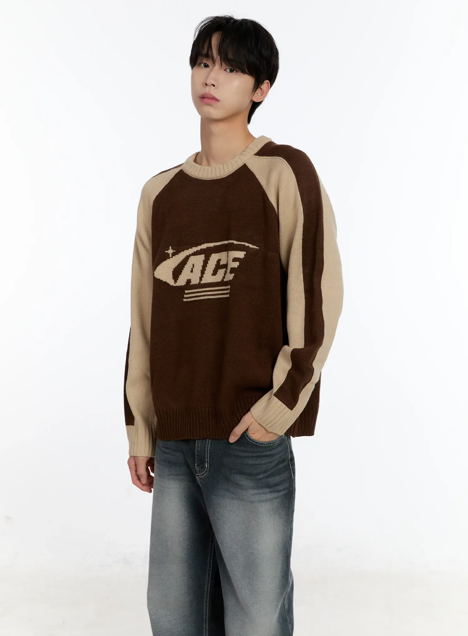 Men's Contrast Raglan Knit Pullover ID502 - Image 2
