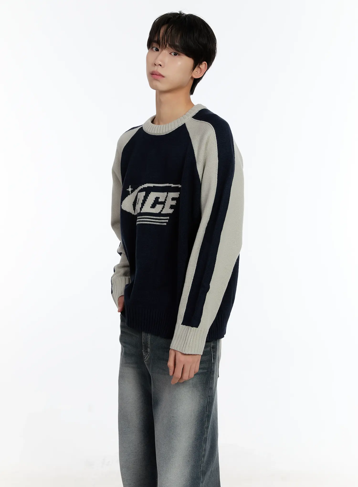 Men's Contrast Raglan Knit Pullover ID502 - Image 6