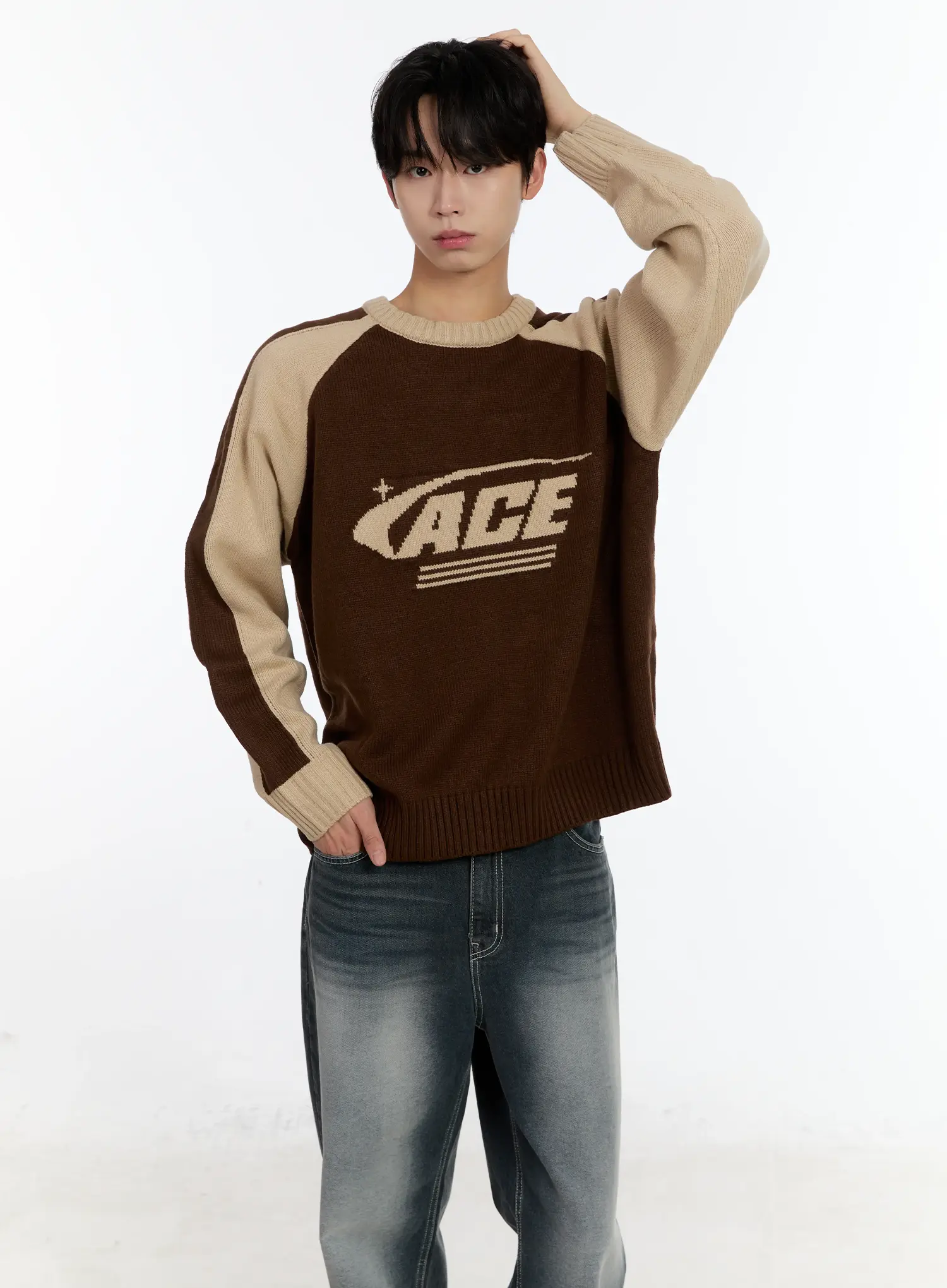 Men's Contrast Raglan Knit Pullover ID502 - Image 9