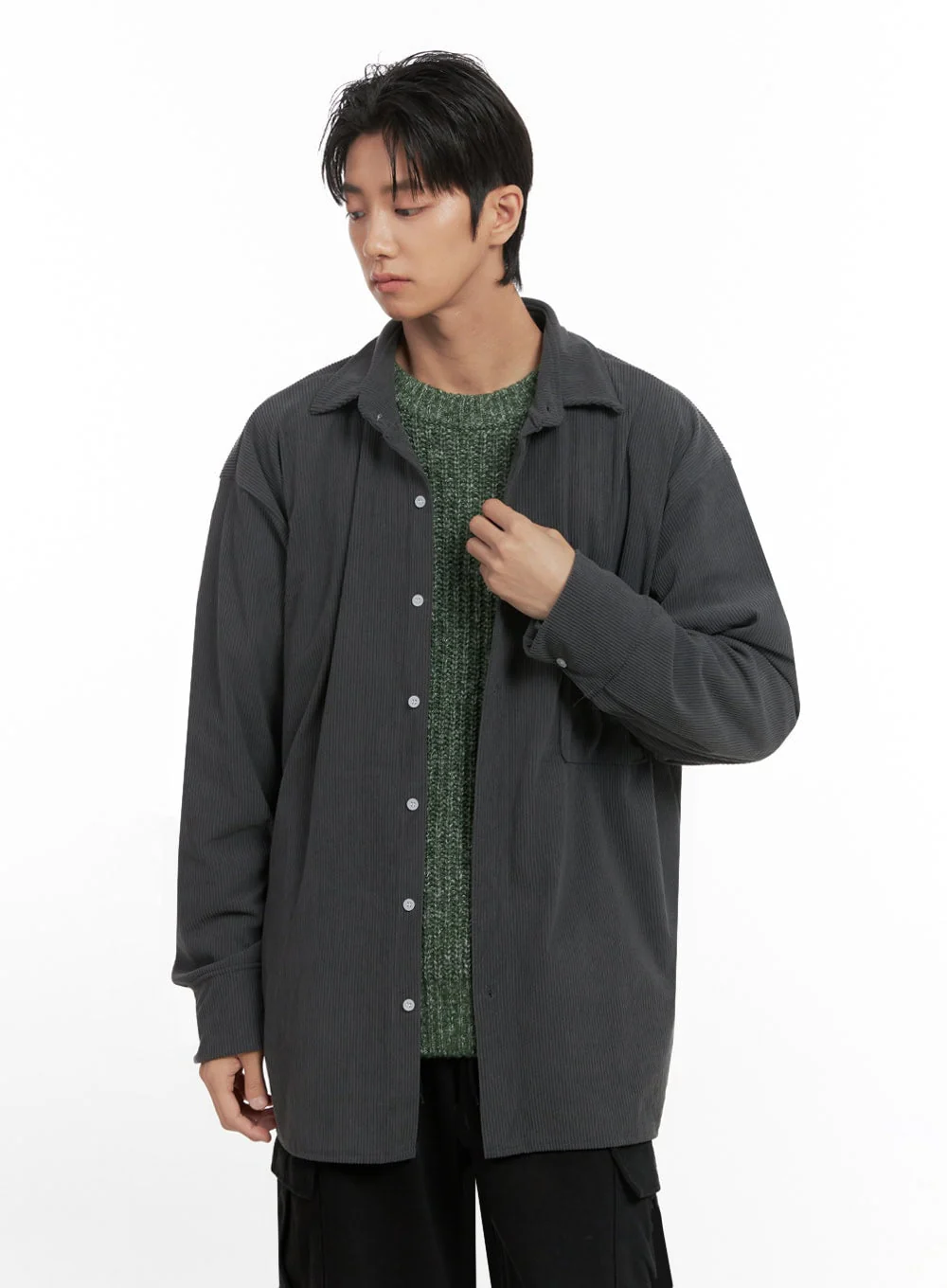 Men's Corduroy Collared Button-Up Shirt ID413 - Image 3