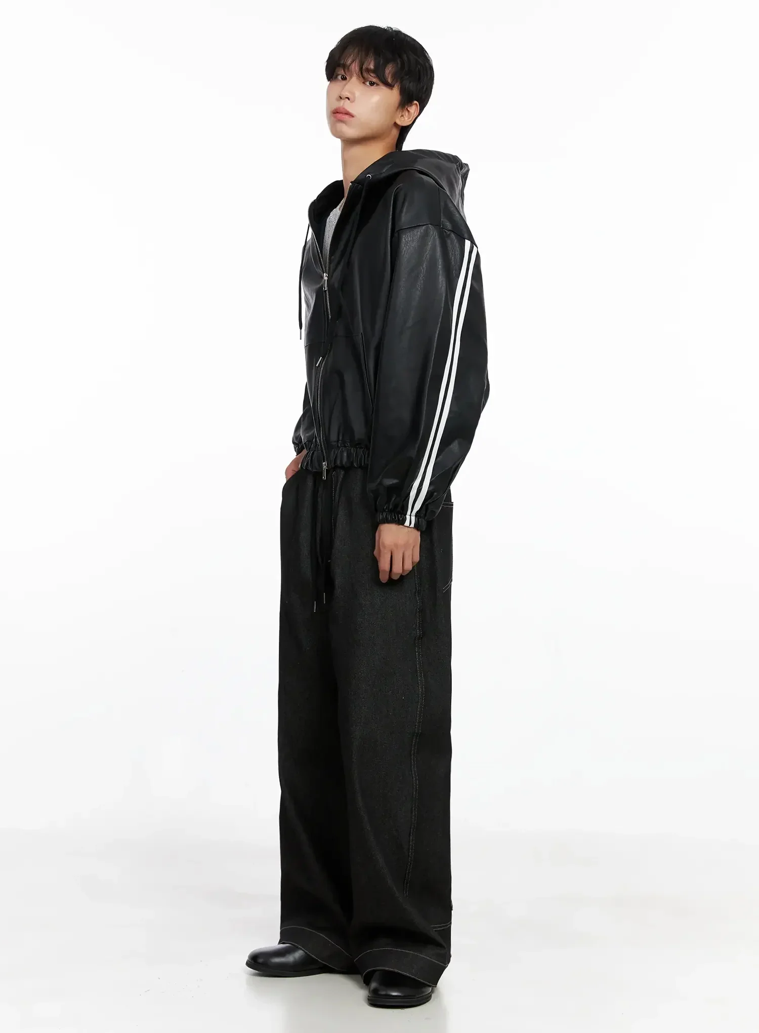 Men's Dark Denim Wide Pants IO516 - Image 14