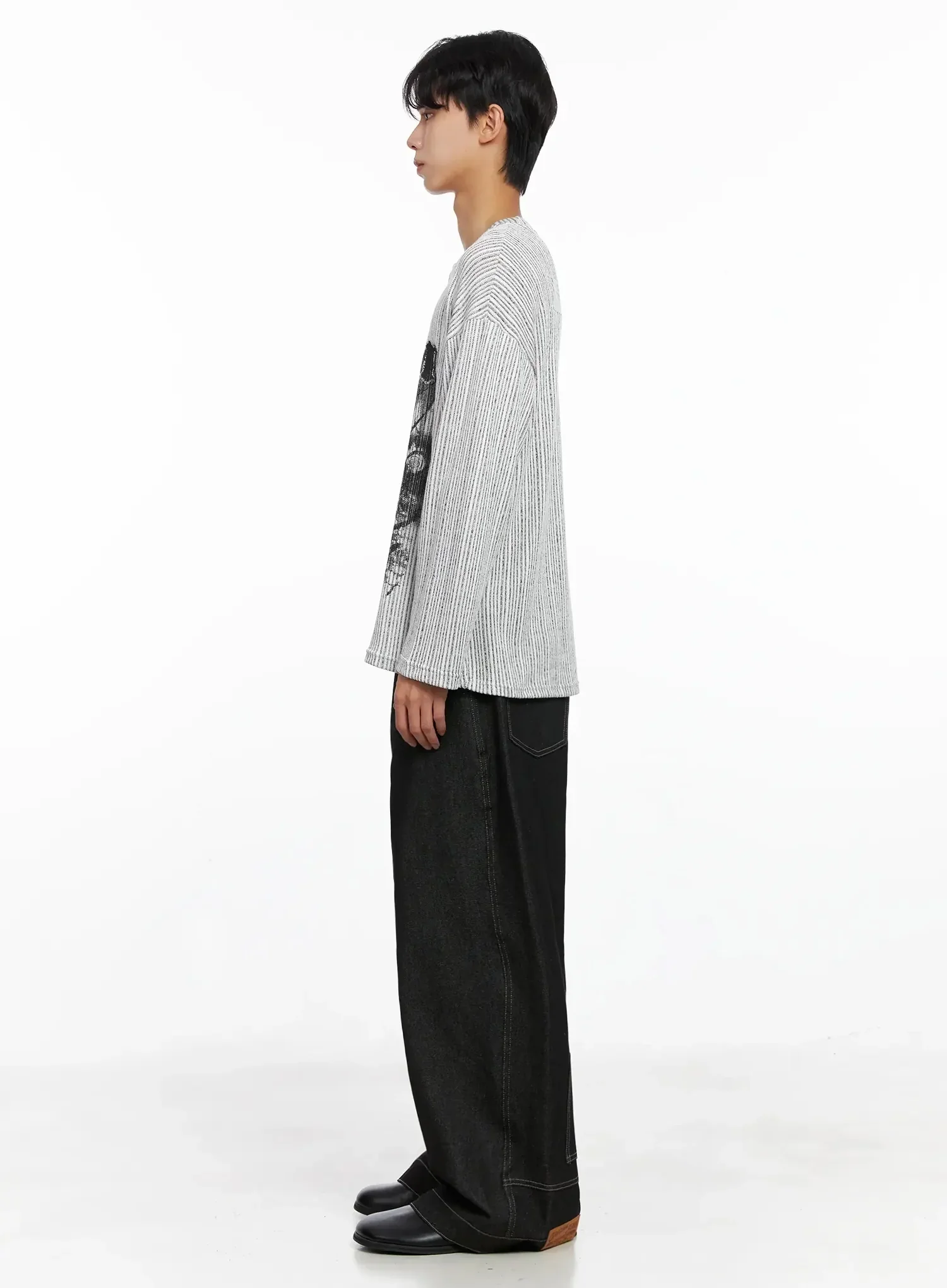 Men's Dark Denim Wide Pants IO516 - Image 6