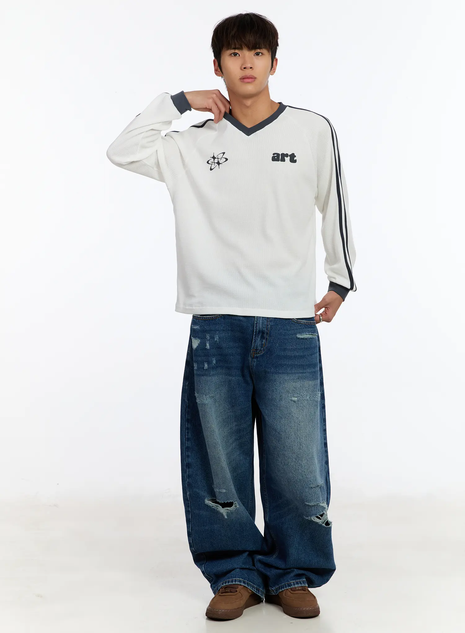 Men's Distressed Wide Leg Jeans IM530 - Image 13