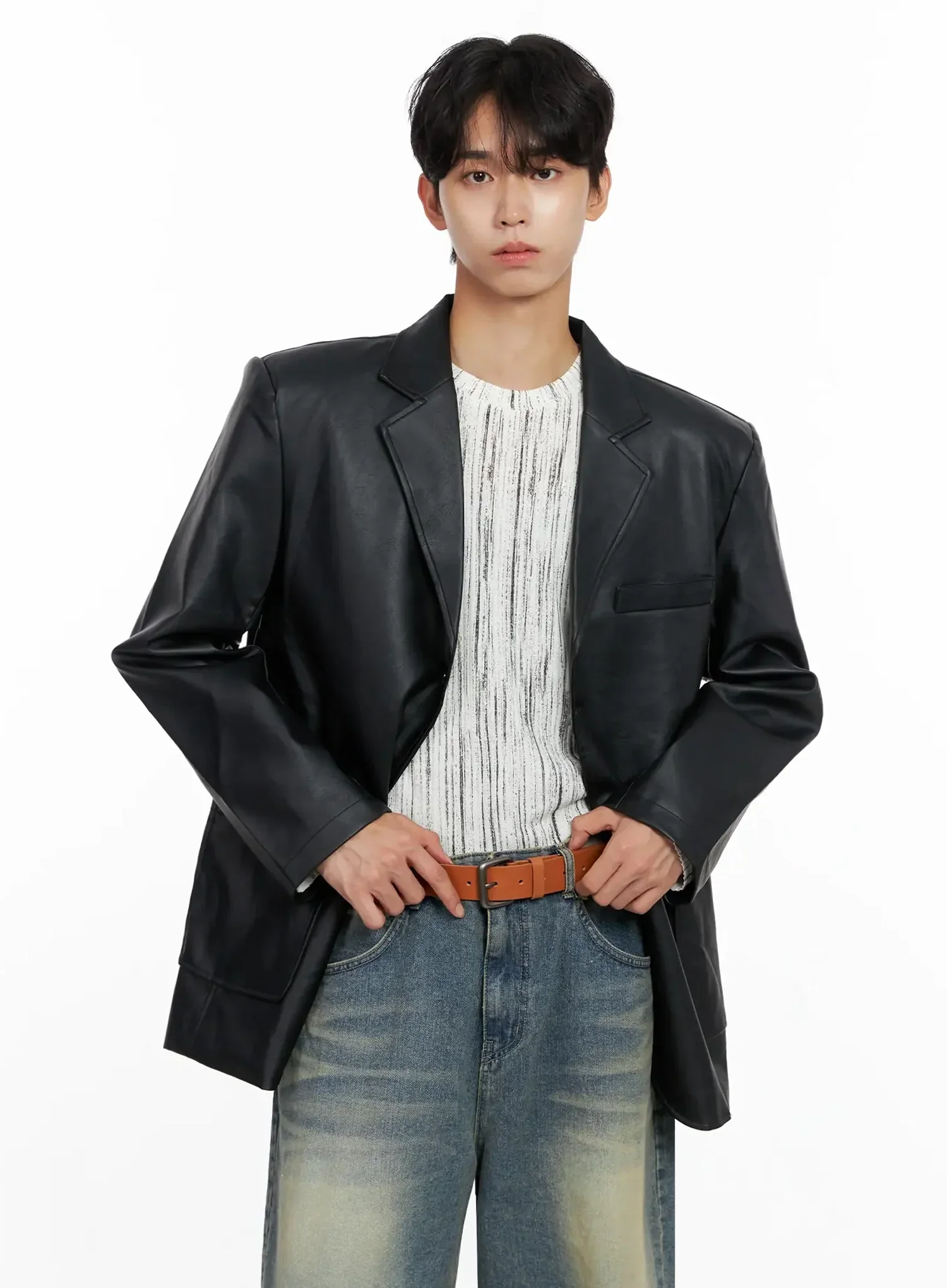 Men's Faux Leather Blazer Jacket IO516