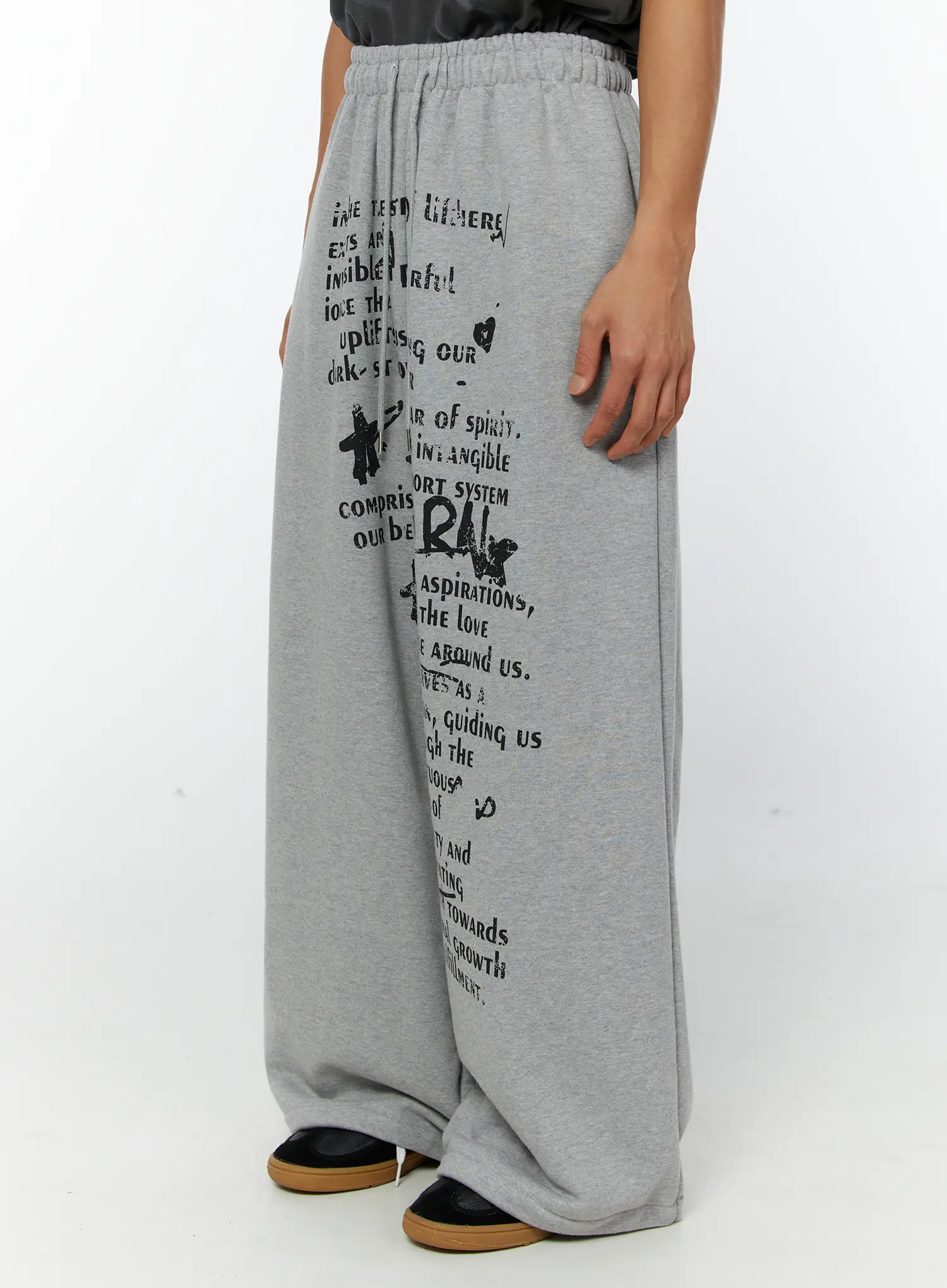 Men's Graphic Wide Leg Sweatpants (Gray) IY513 - Image 3