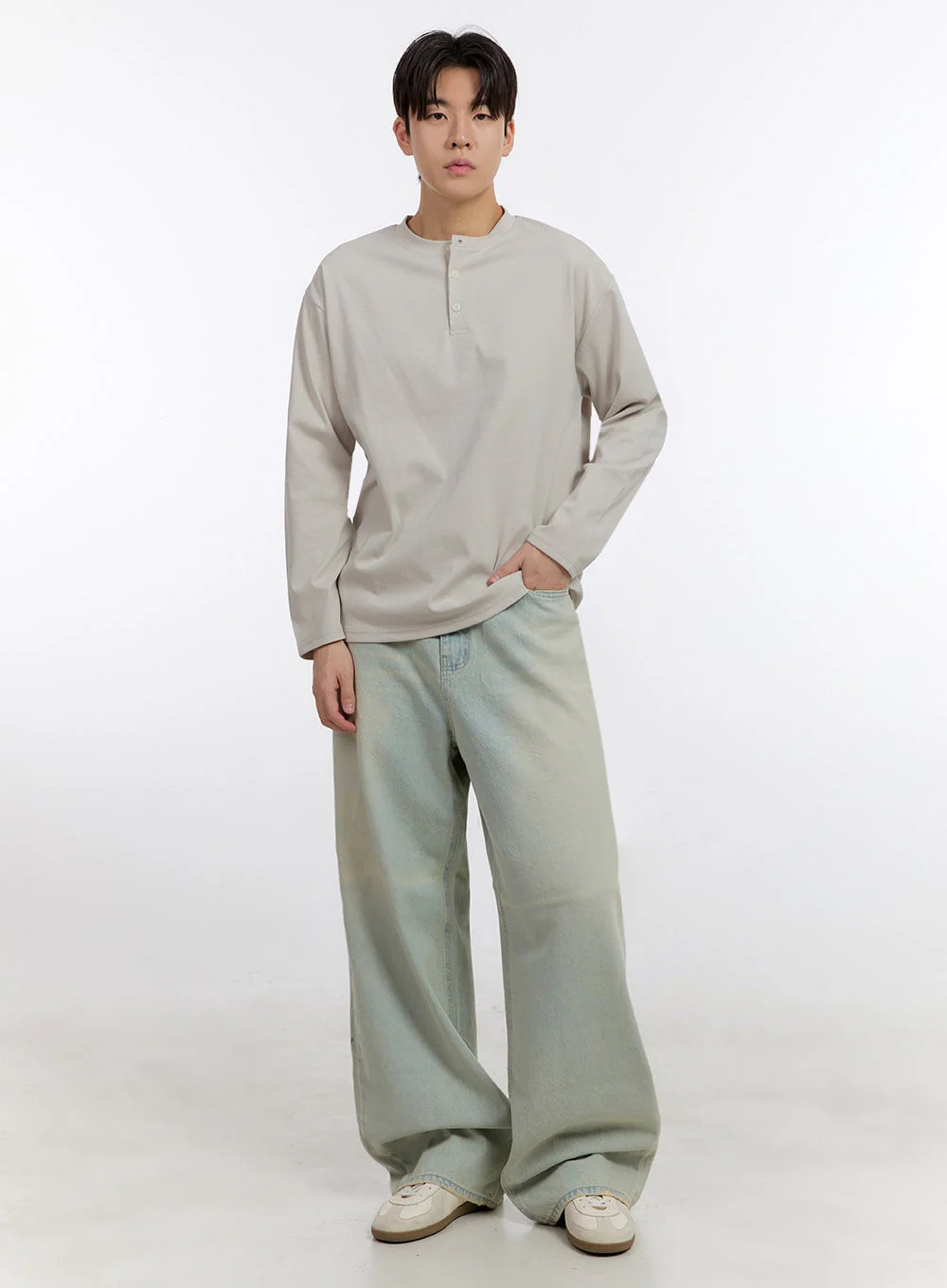 Men's Half-Buttoned Long-Sleeve T-Shirt IF528 - Image 2