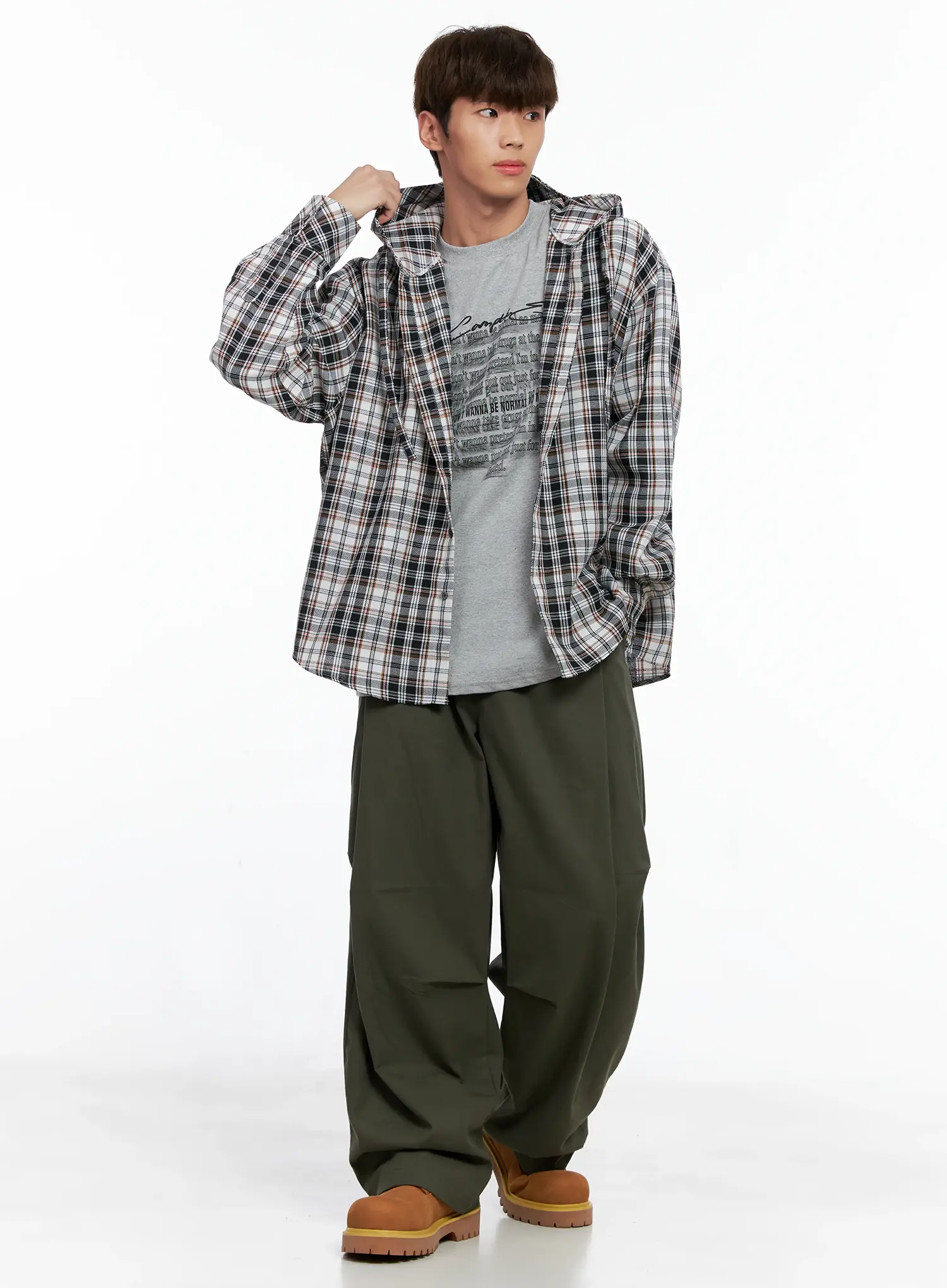 Men's Hooded Plaid Shirt IO506 - Image 2