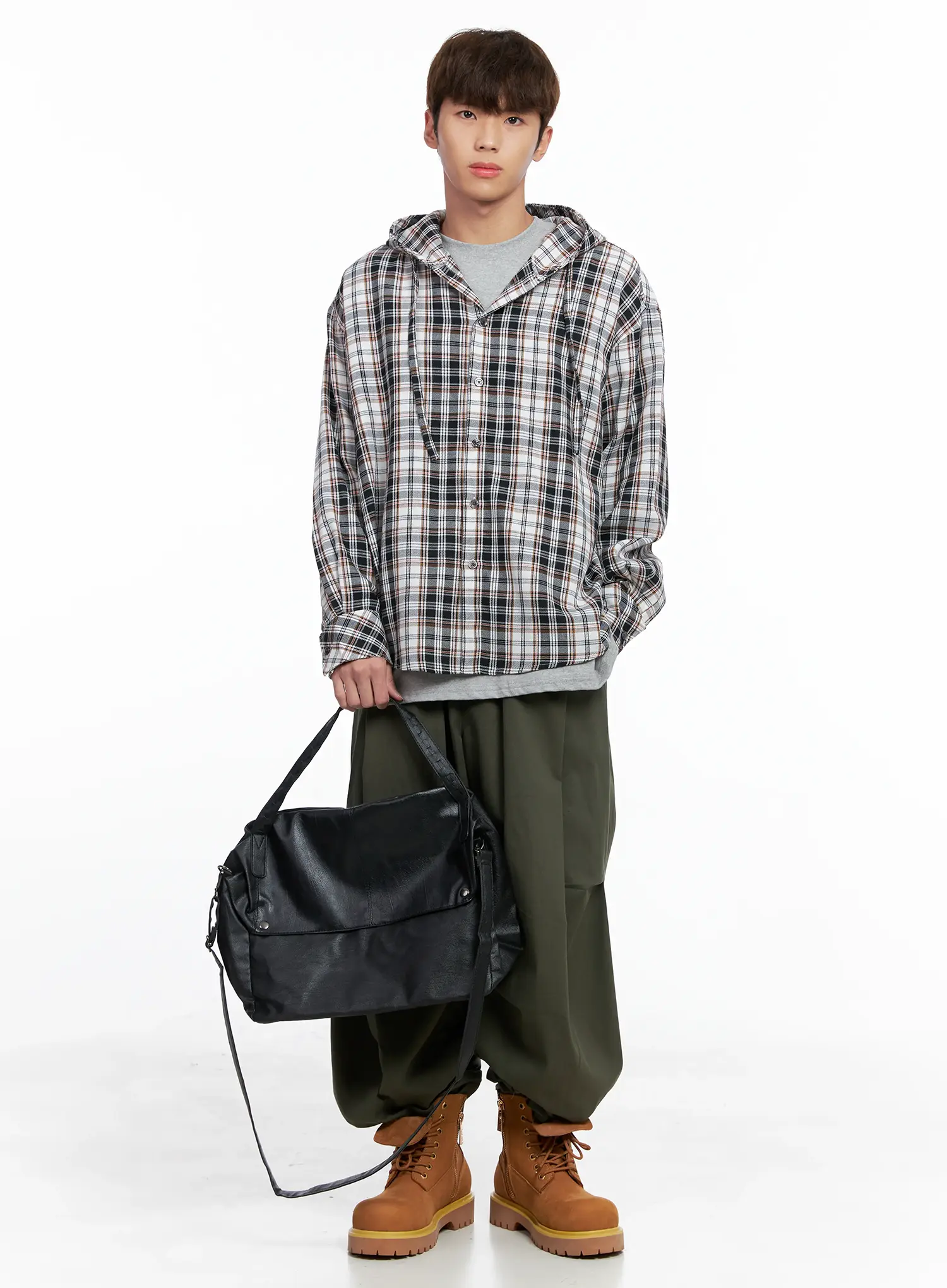 Men's Hooded Plaid Shirt IO506 - Image 9