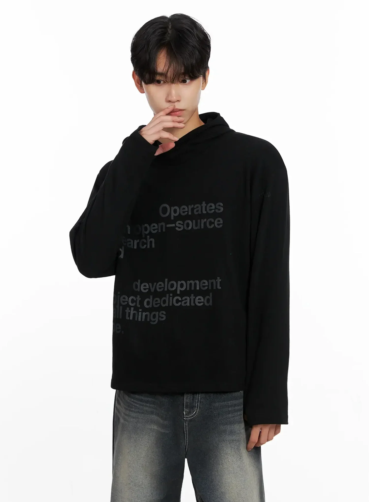Men's Lettering Hand Warmer Hoodie IO516 - Image 2