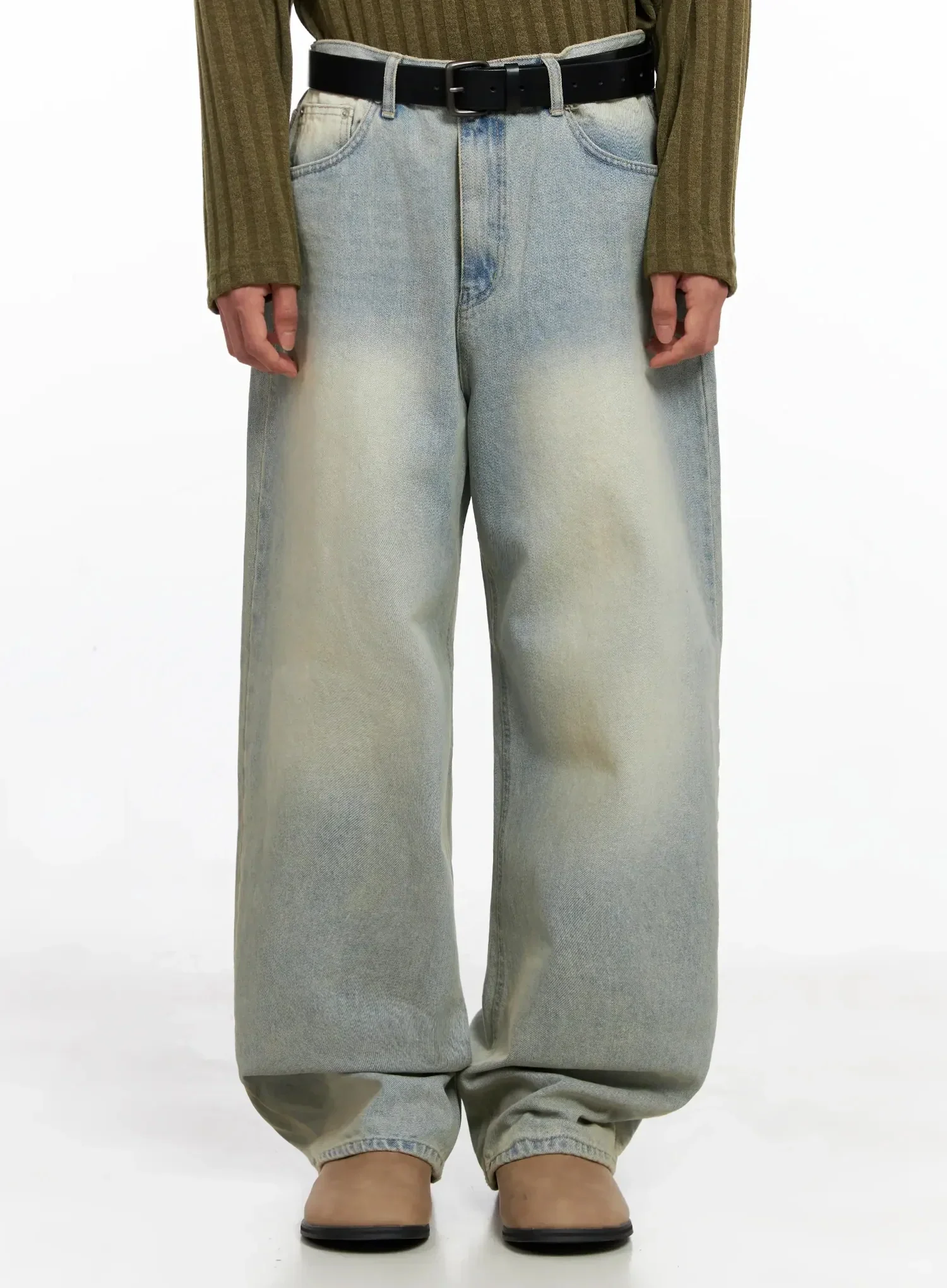 Men's Light Fade Wide-Leg Jeans IO516
