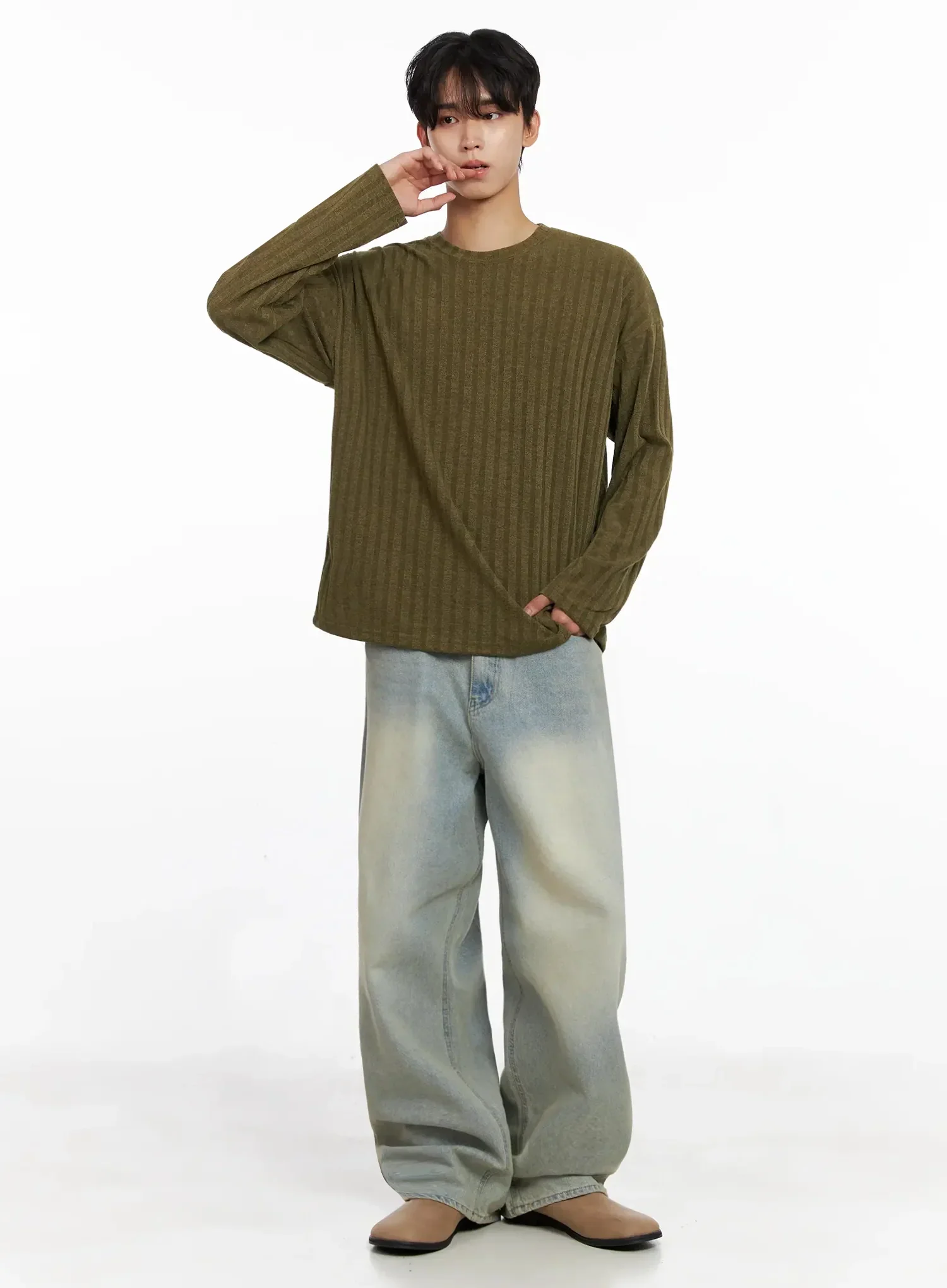 Men's Light Fade Wide-Leg Jeans IO516 - Image 3